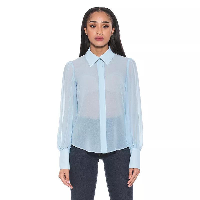 Women's ALEXIA ADMOR Zayn Collared Blouson Sleeve Sheer Blouse, Size: 10, Ivory Product Image