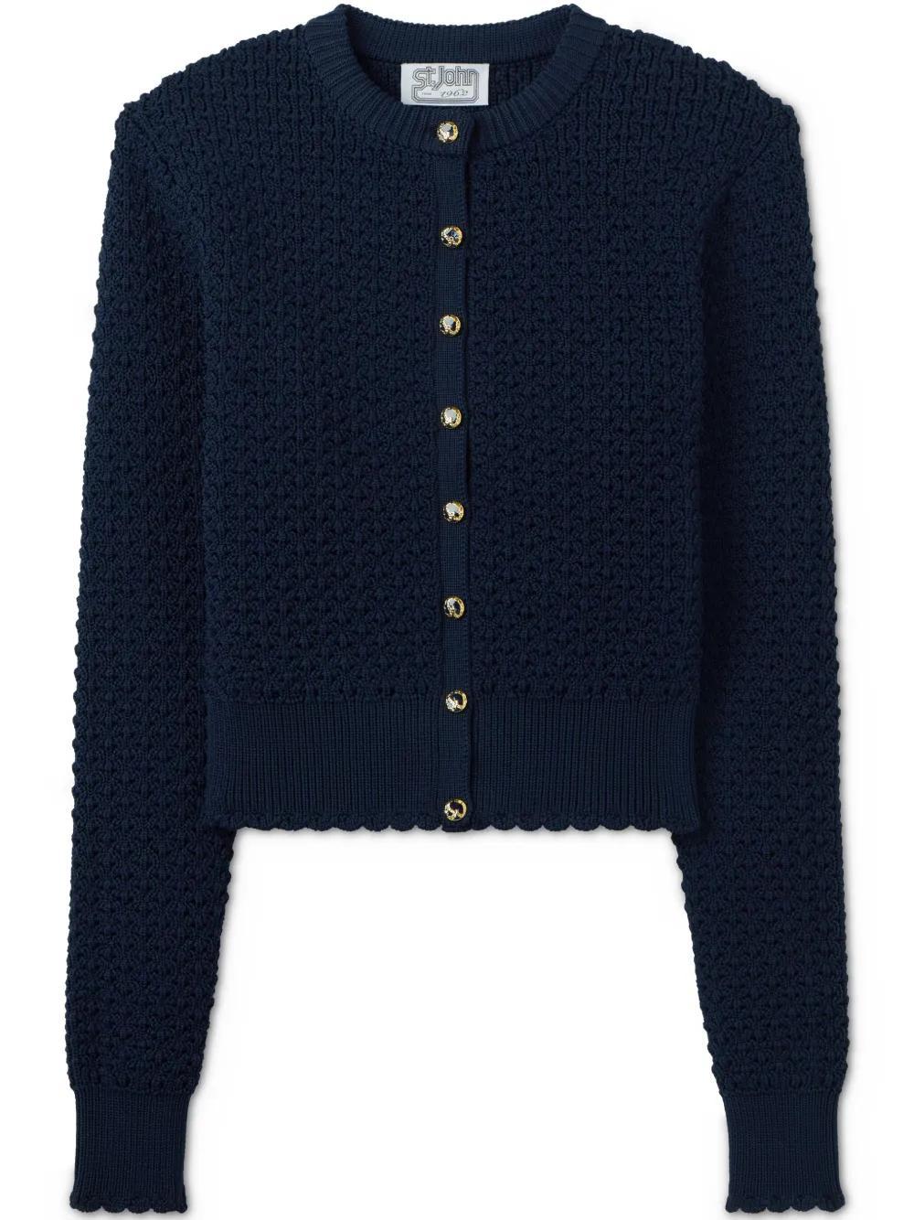 ST JOHN St. John Collection Re-edition Textured Knit Cardigan In Midnight Product Image