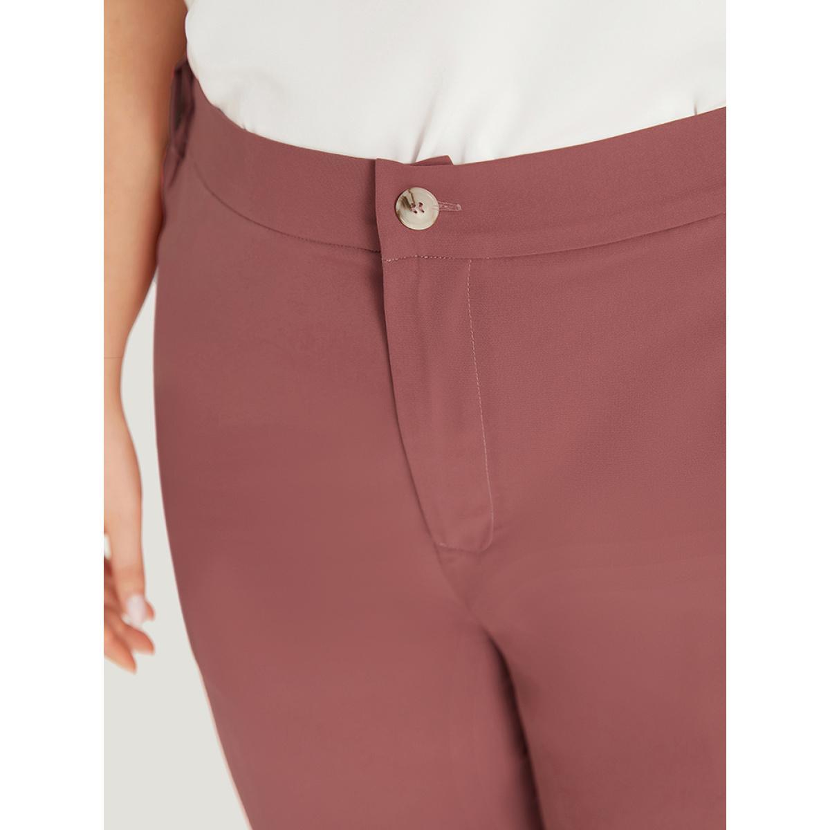 Plus Size Solid Pocket Elastic Waist Straight Leg Pants Women DustyPink Office Straight Leg High Rise Work Pants BloomChic 28/5X Product Image