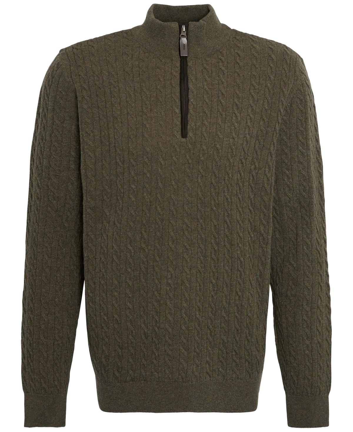 BARBOUR Ramsden Cable Knit Quarter Zip Wool Sweater In Ivy Green Product Image