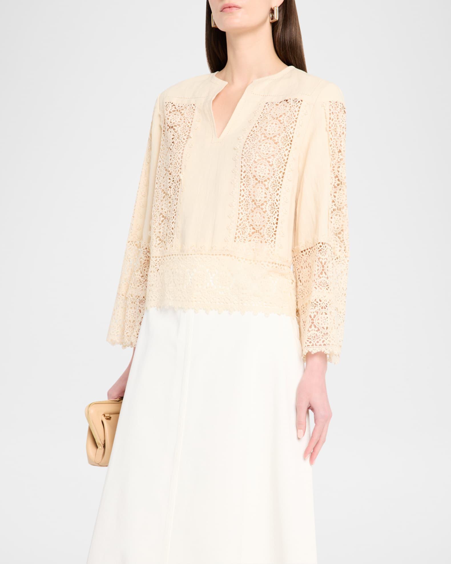 Donna Lace Inset Linen-Cotton Blouse Product Image