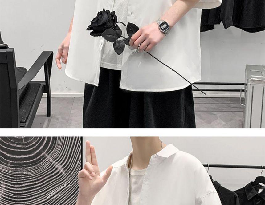 Elbow-Sleeve Plain Shirt Product Image