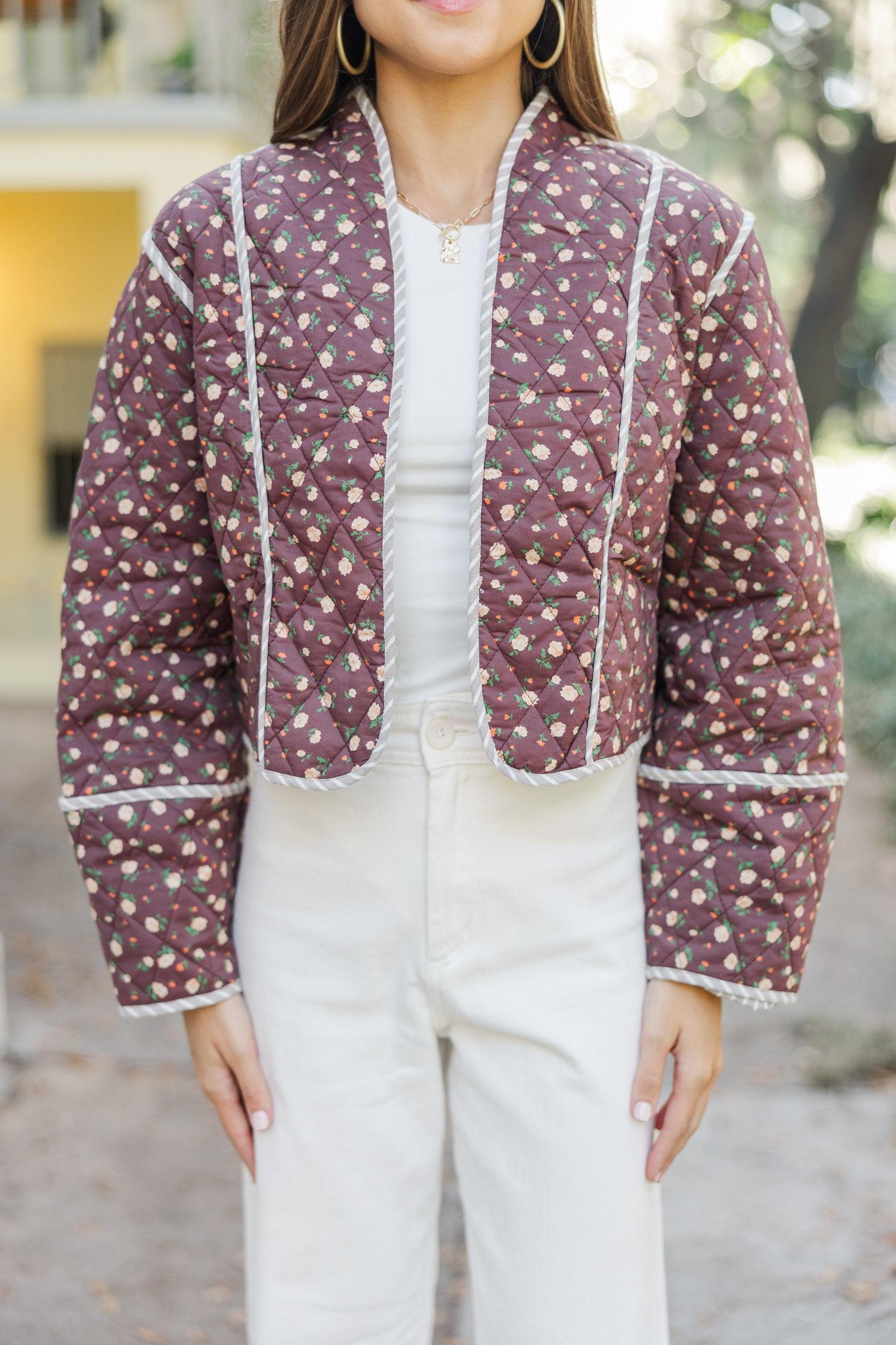 Open Your Heart Chocolate Ditsy Floral Quilted Jacket Female Product Image