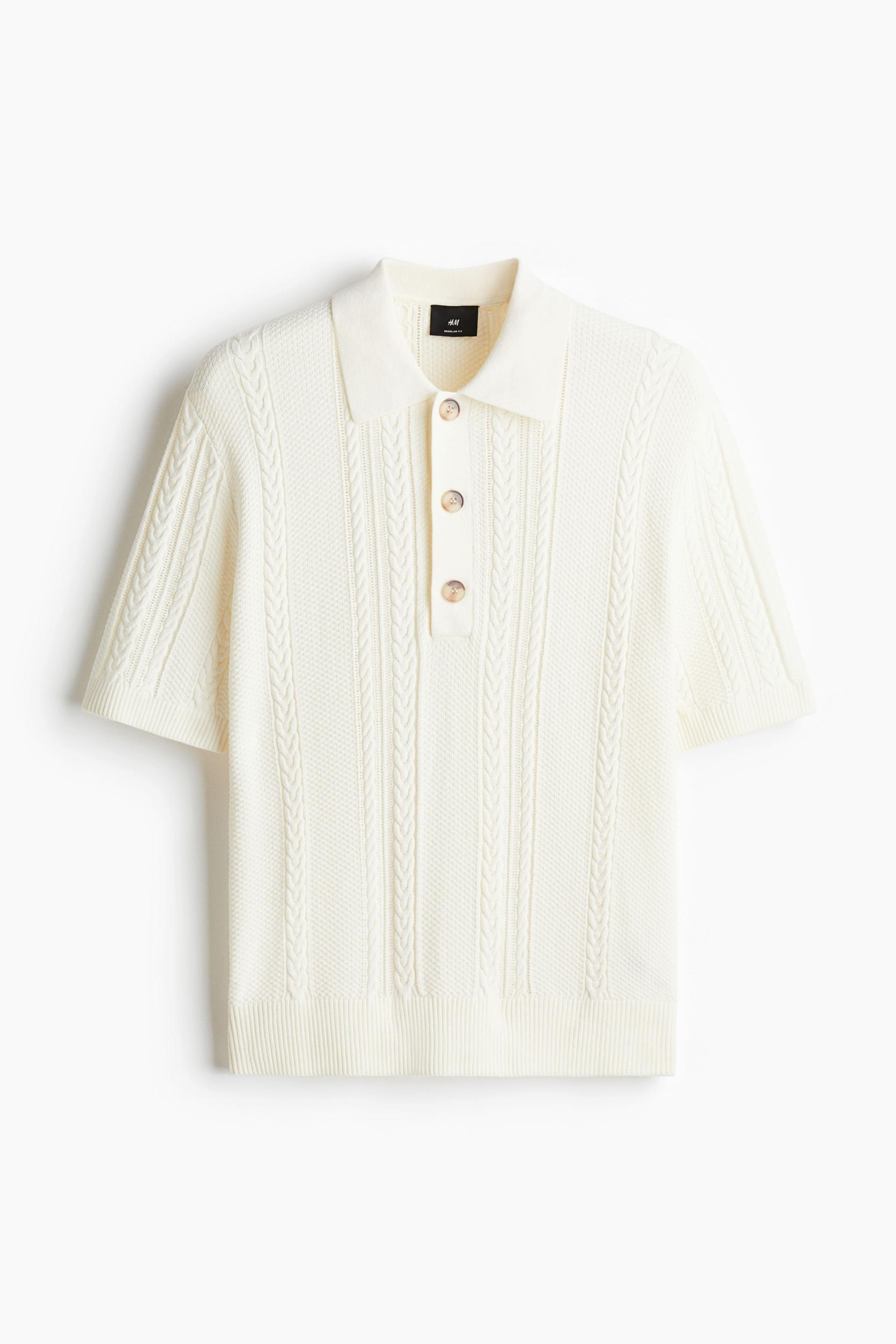 Regular-Fit Cable-Knit Polo Shirt Product Image