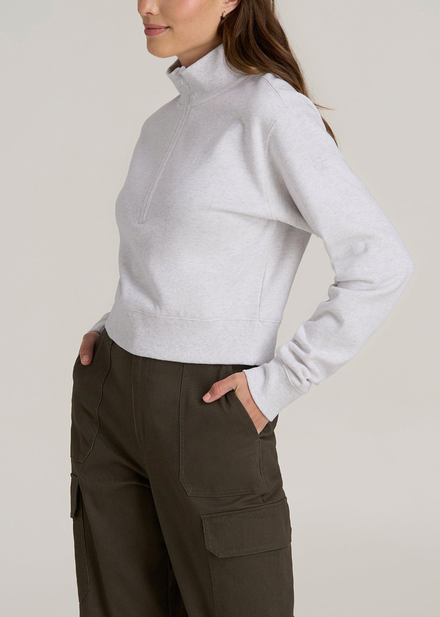 Wearever 2.0 Half-Zip Cropped Sweatshirt for Tall Women in Heather Cloud White Product Image