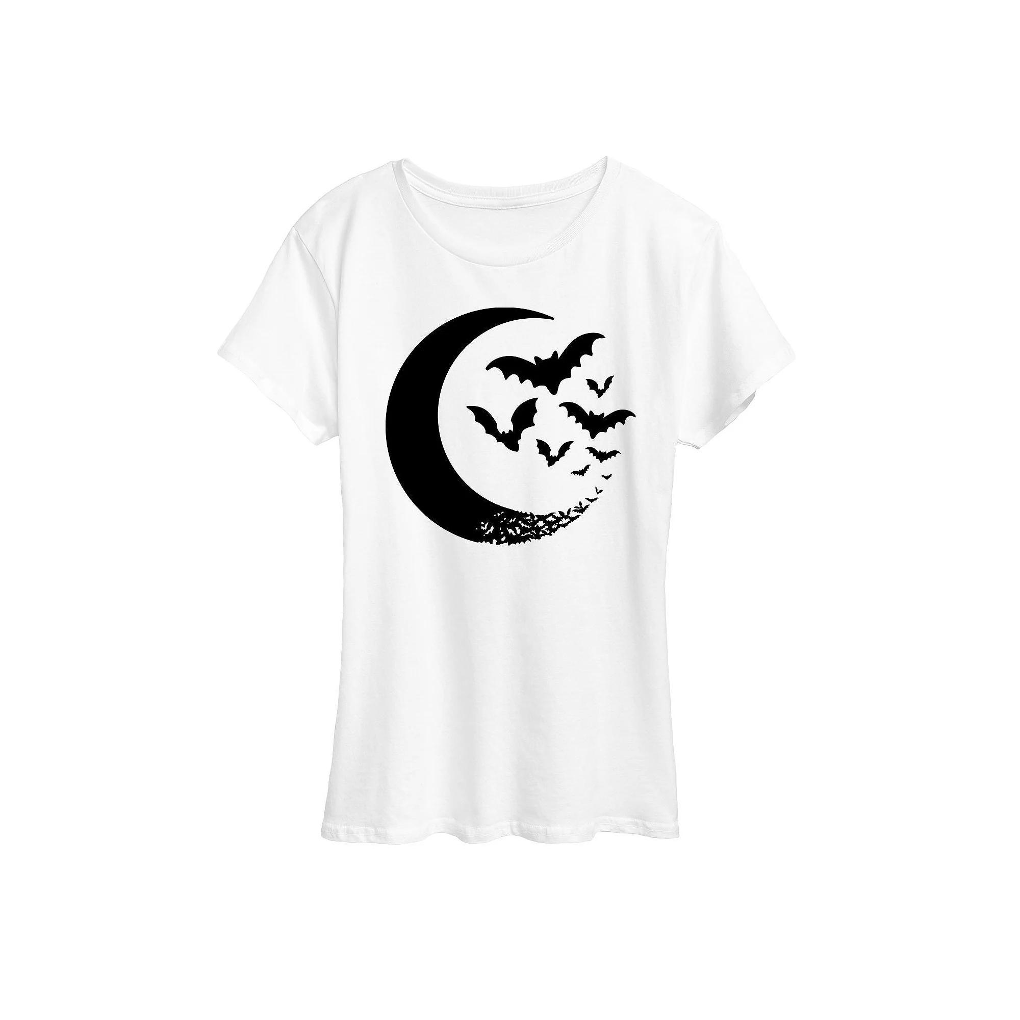 Women's Crescent Moon Bats Halloween Tee, Girl's, Size: Medium, White Product Image