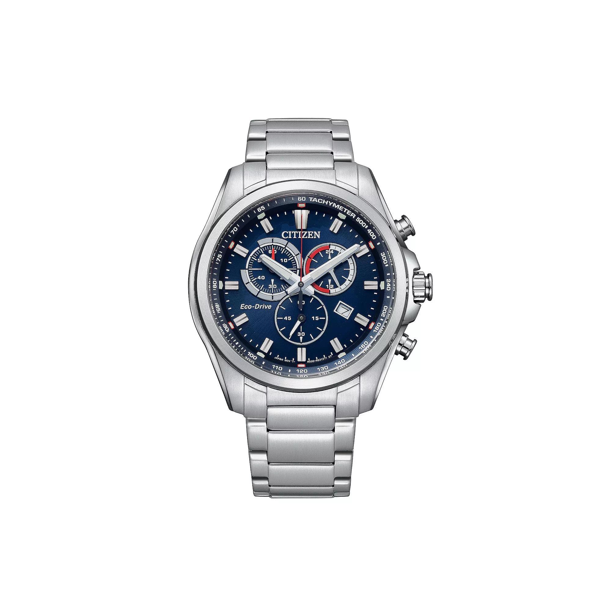 Citizen Mens Eco-Drive Weekender Stainless Steel Blue Chronograph Dial Bracelet Watch - AT2131-56L Silver Product Image