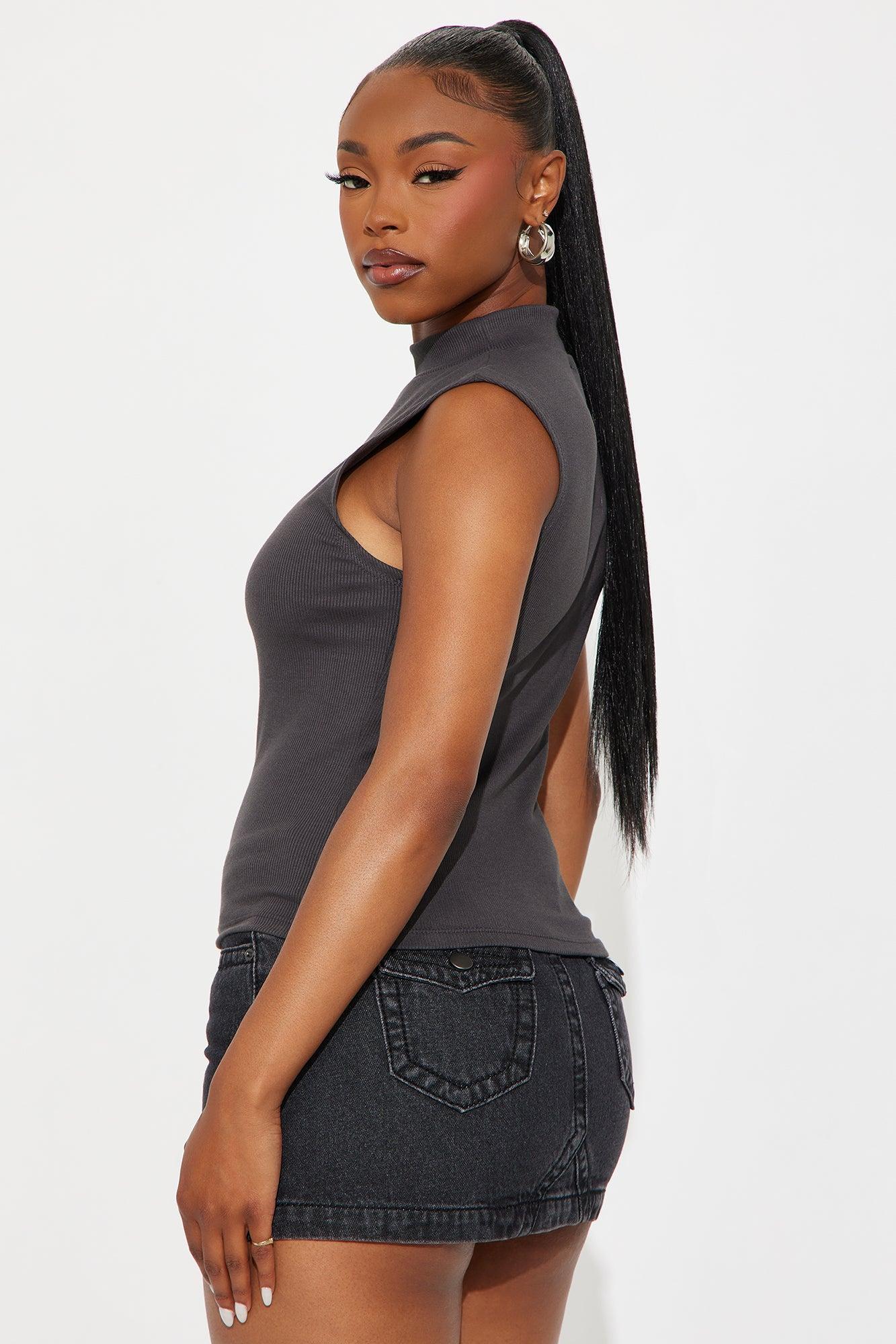Edgy Cross Ribbed Top - Charcoal Product Image