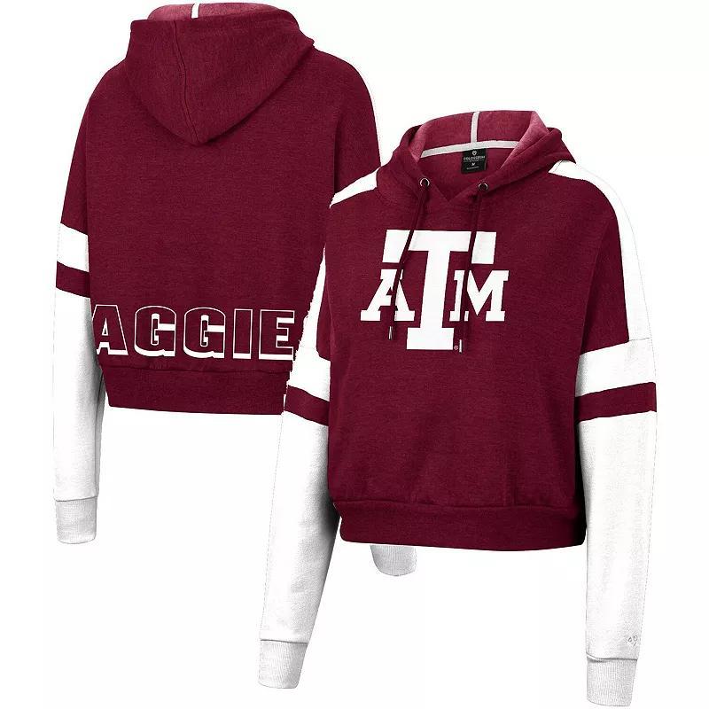 Women's Colosseum Maroon Texas A&M Aggies Throwback Stripe Arch Logo Cropped Pullover Hoodie, Size: 2XL, Red Product Image
