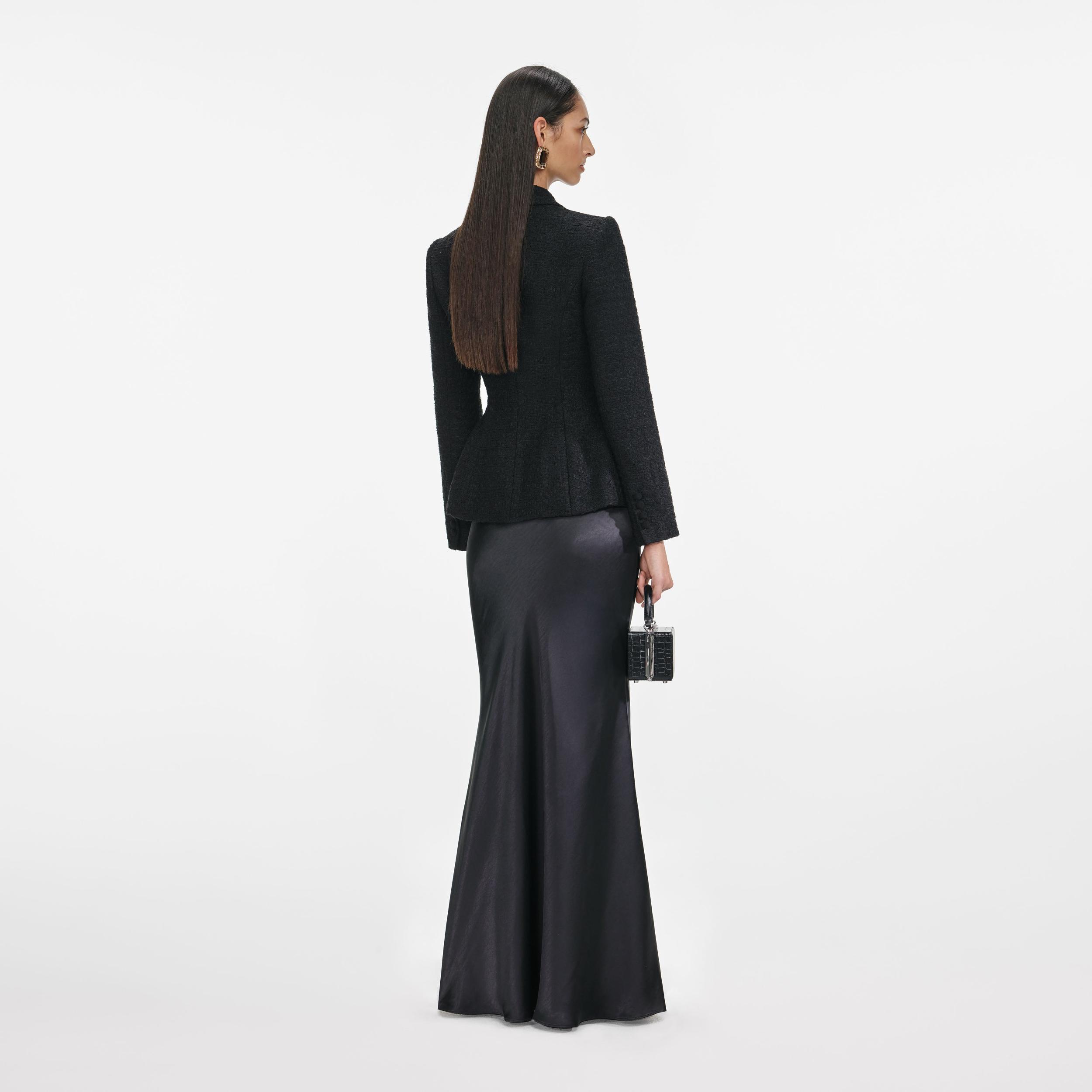 Black Tailored Boucle Maxi Dress Product Image
