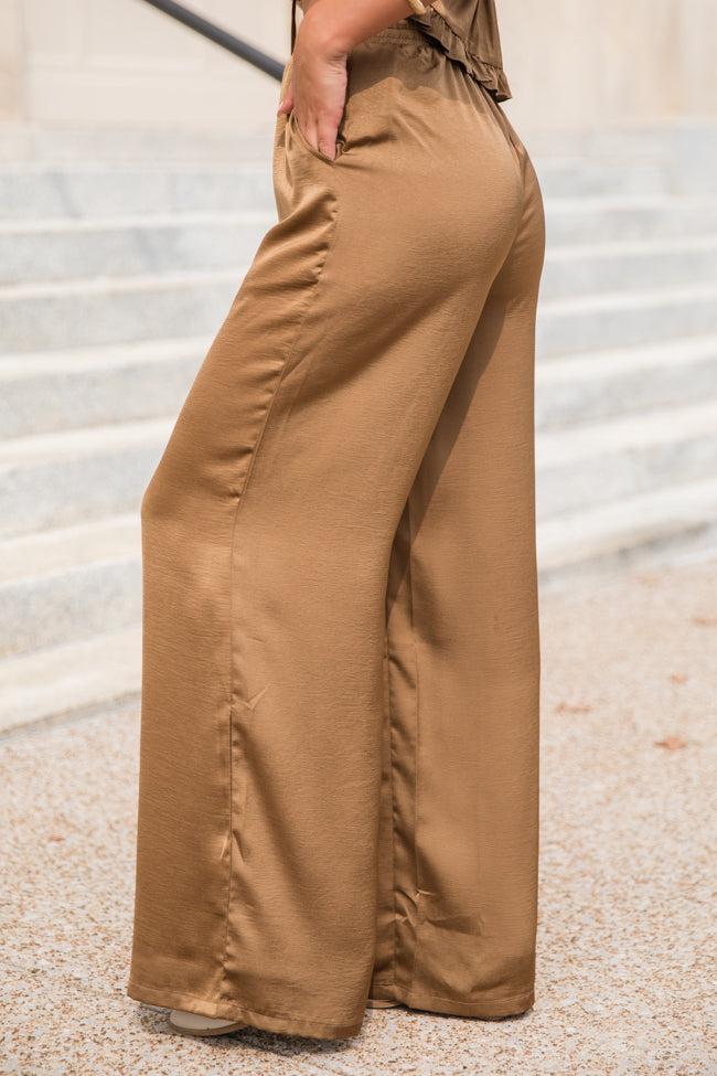 Downtown Meetup Sand Satin Wide Leg Pants FINAL SALE Product Image