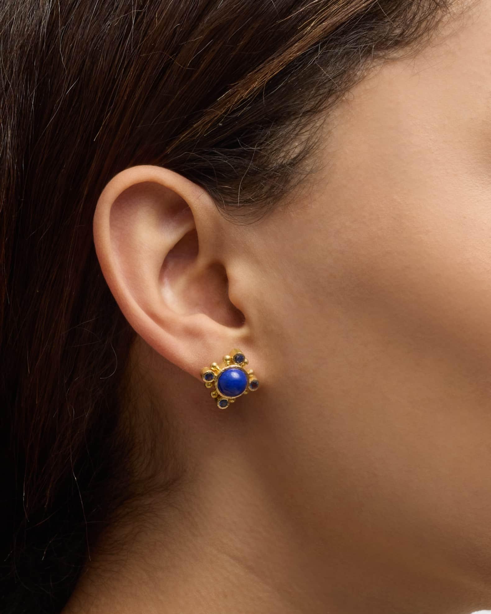 19K Lapis Stud Earrings with Blue Sapphires Product Image