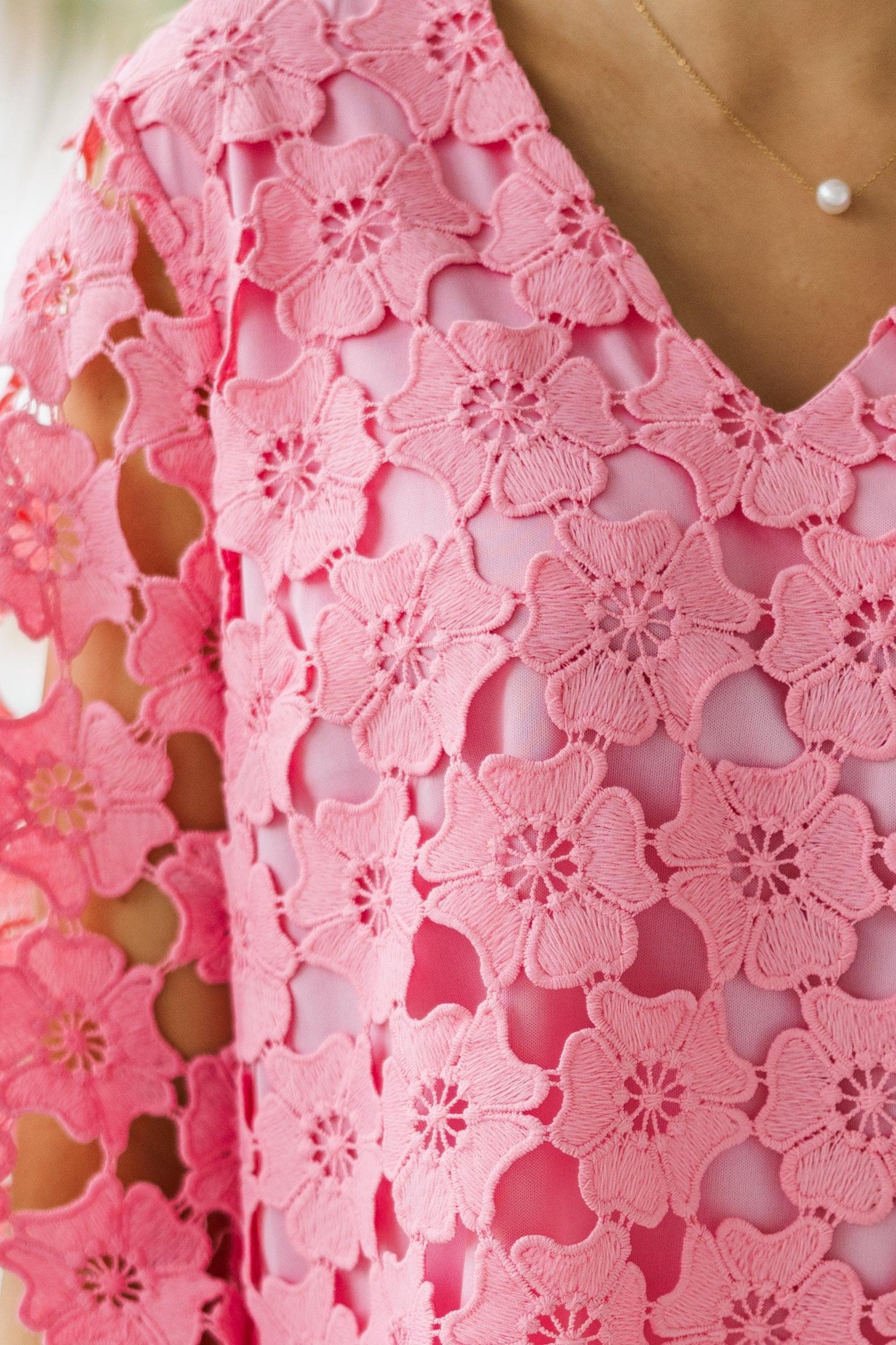 Daily Reminder Pink Crochet Blouse Female Product Image