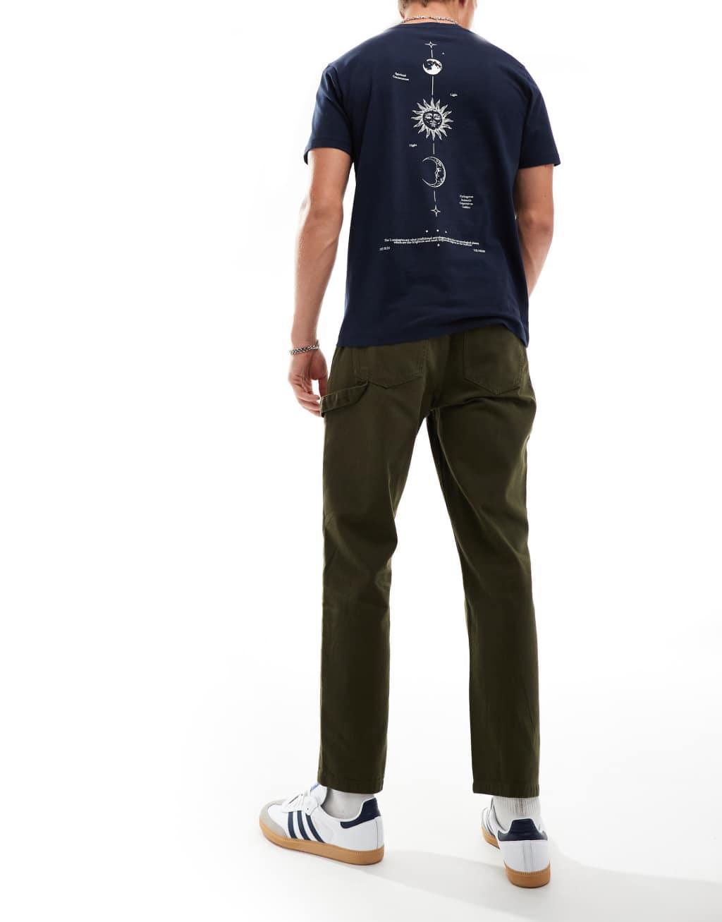 Another Influence relaxed straight leg carpenter pants in dark green Product Image