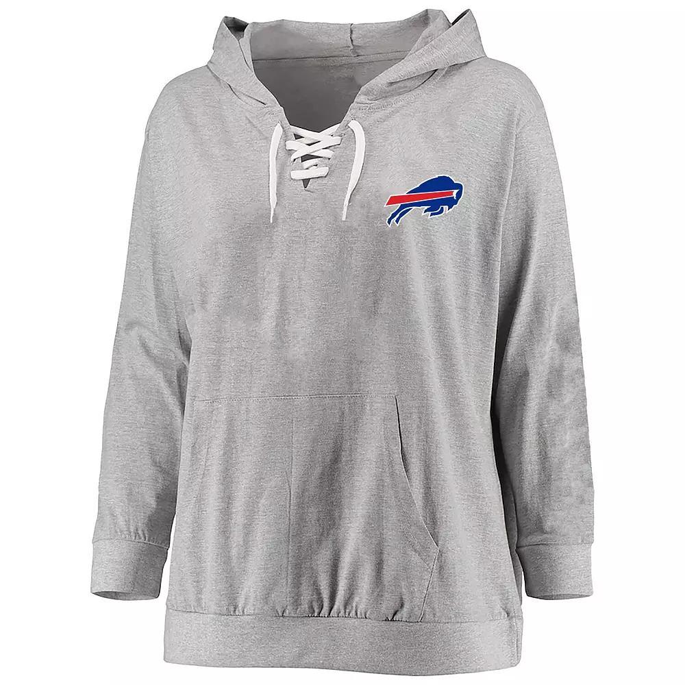 Women's Fanatics Heather Gray Buffalo Bills Plus Size Lace-up Pullover Hoodie, Size: 3XL, Grey Product Image
