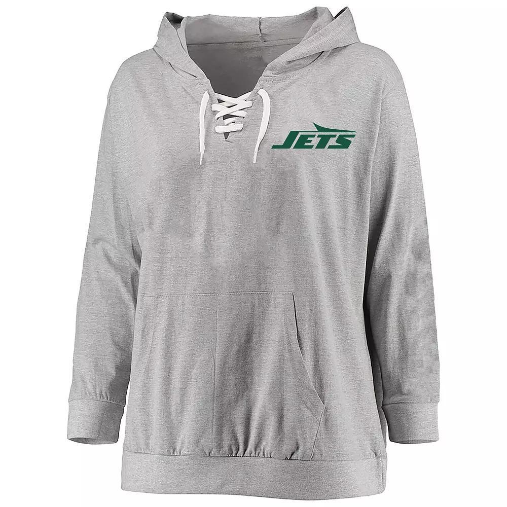 Women's Fanatics Heather Gray New York Jets Plus Size Lace-up Pullover Hoodie, Size: 4XL, Grey Product Image