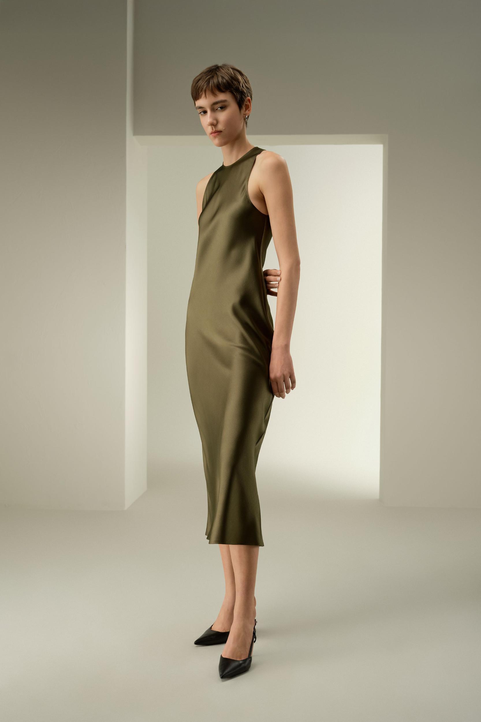Sleek Sleeveless Silk Maxi Dress Product Image