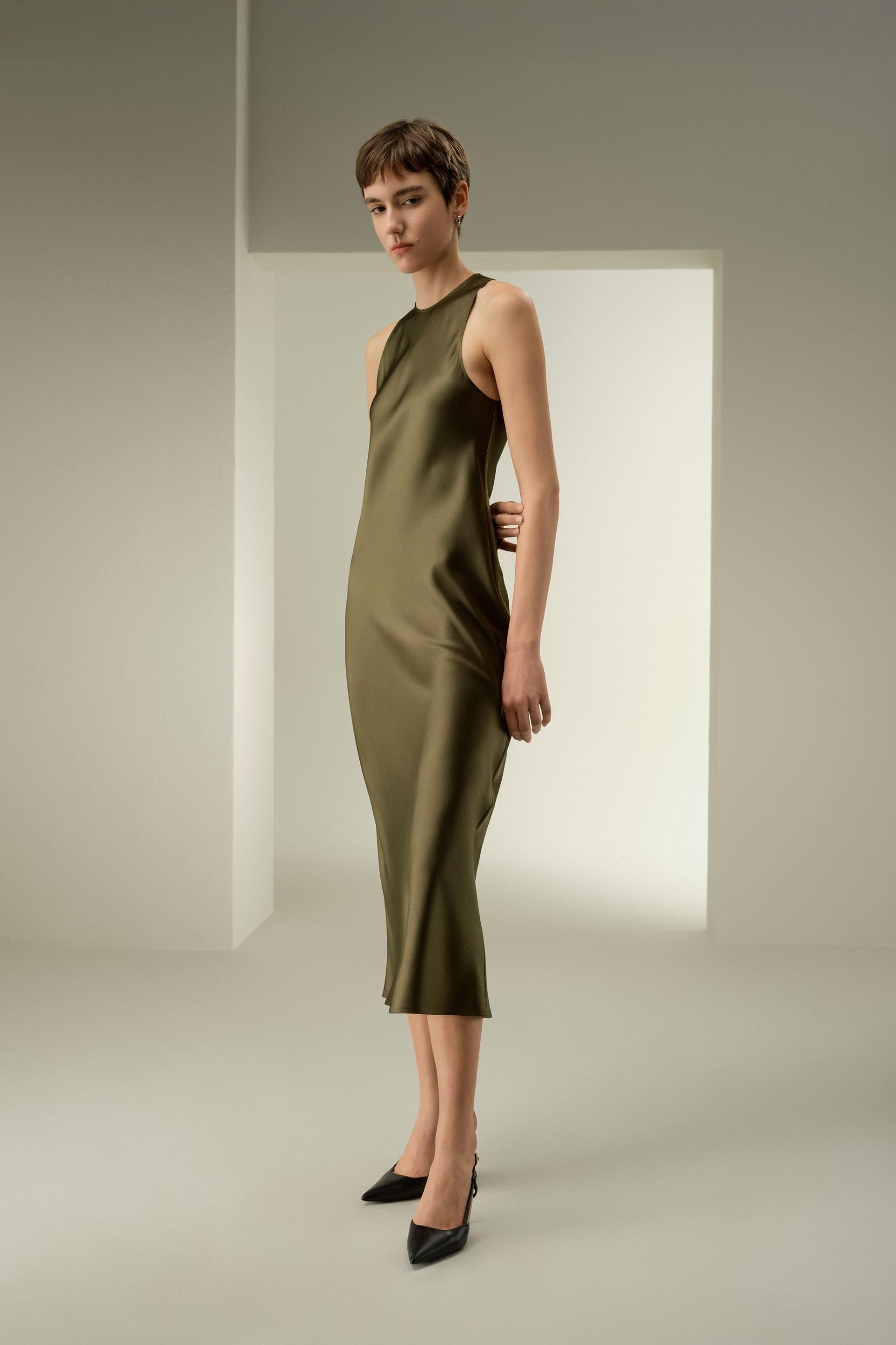 Sleek Sleeveless Silk Maxi Dress Product Image