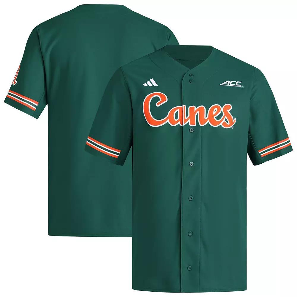 Men's adidas  Green Miami Hurricanes Reversible Retro Full-Button Baseball Jersey, Size: XL Product Image