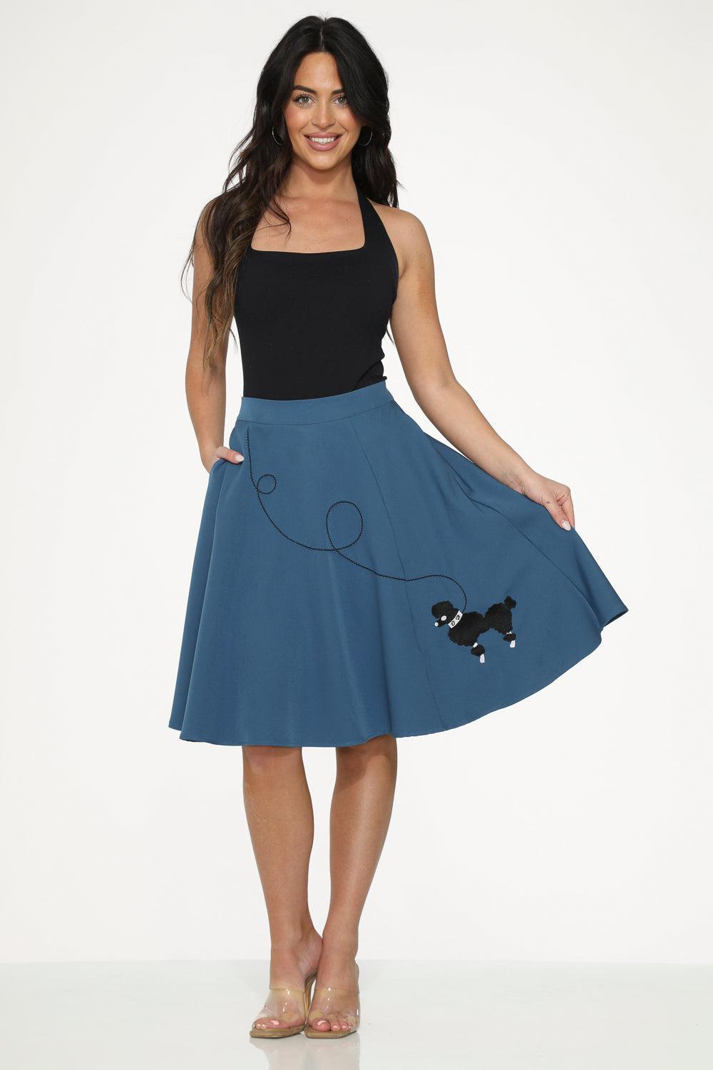 Blue Embroidered Poodle Swing Skirt Product Image