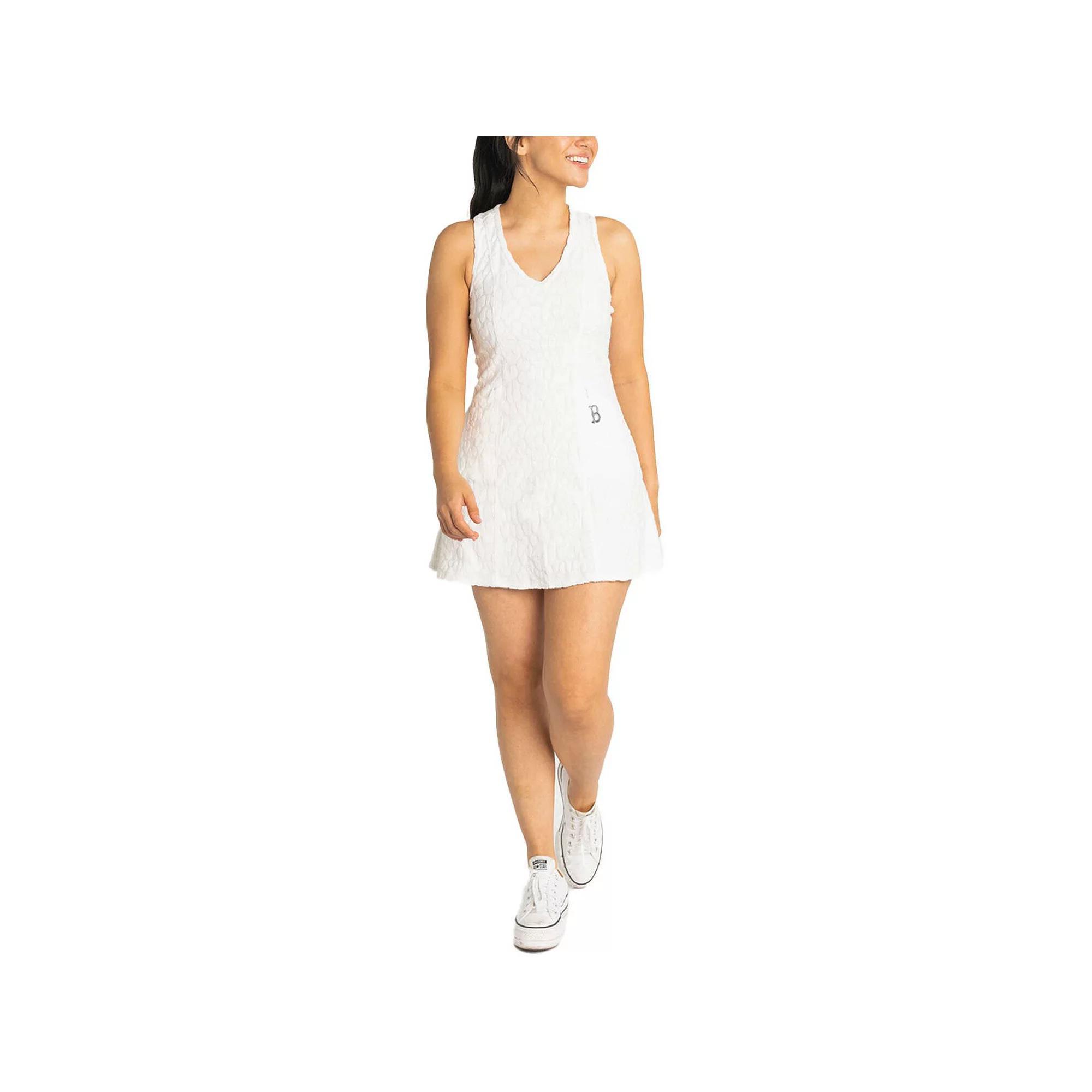 Women's Lusso White Boston Red Sox Tess Cheetah V-Neck Racerback Dress, Size: XS Product Image