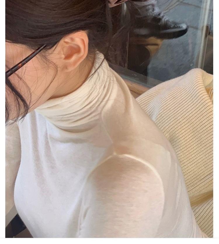 Long-Sleeve Turtleneck Plain T-Shirt Product Image