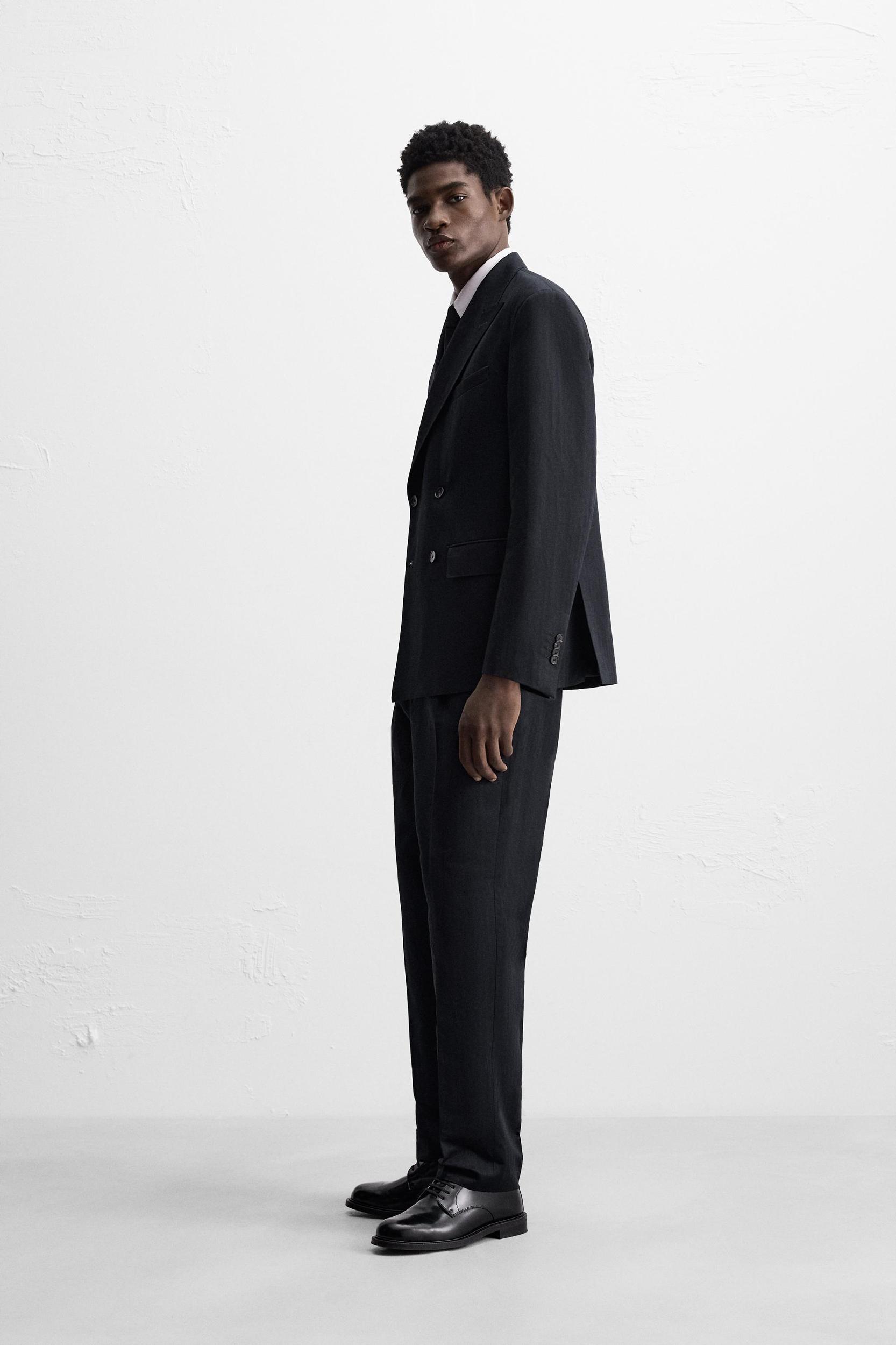 HERRINGBONE LINEN COTTON SUIT PANTS Product Image