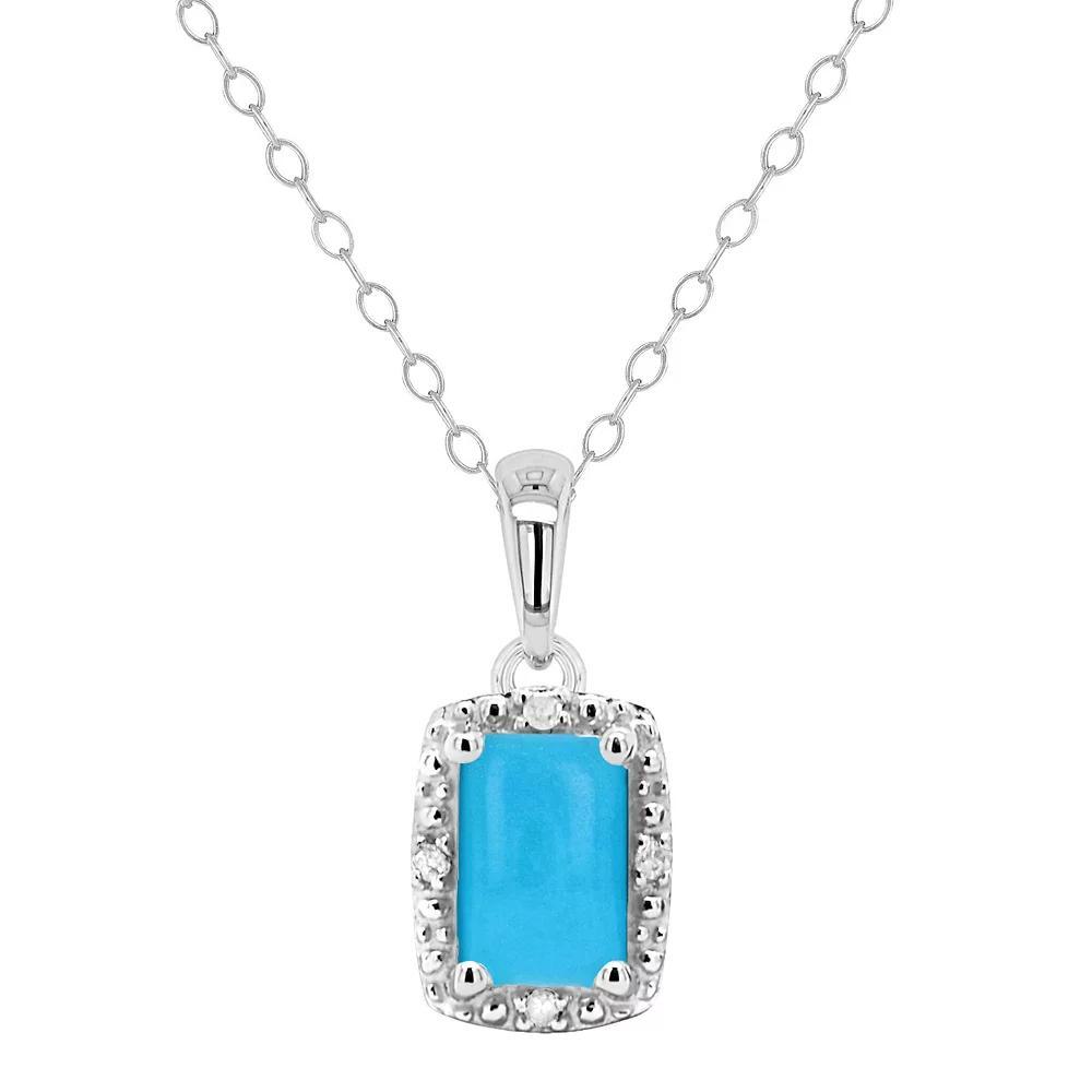 Celebration Gems Sterling Silver Emerald Cut Stabilized Turquoise & Diamond Accent Pendant Necklace, Women's, Size: 18" Product Image
