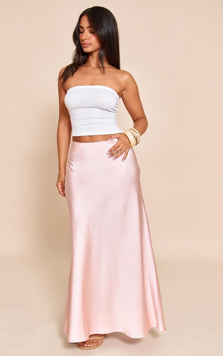 Petite Pink Satin Flowy Maxi Skirt Product Image