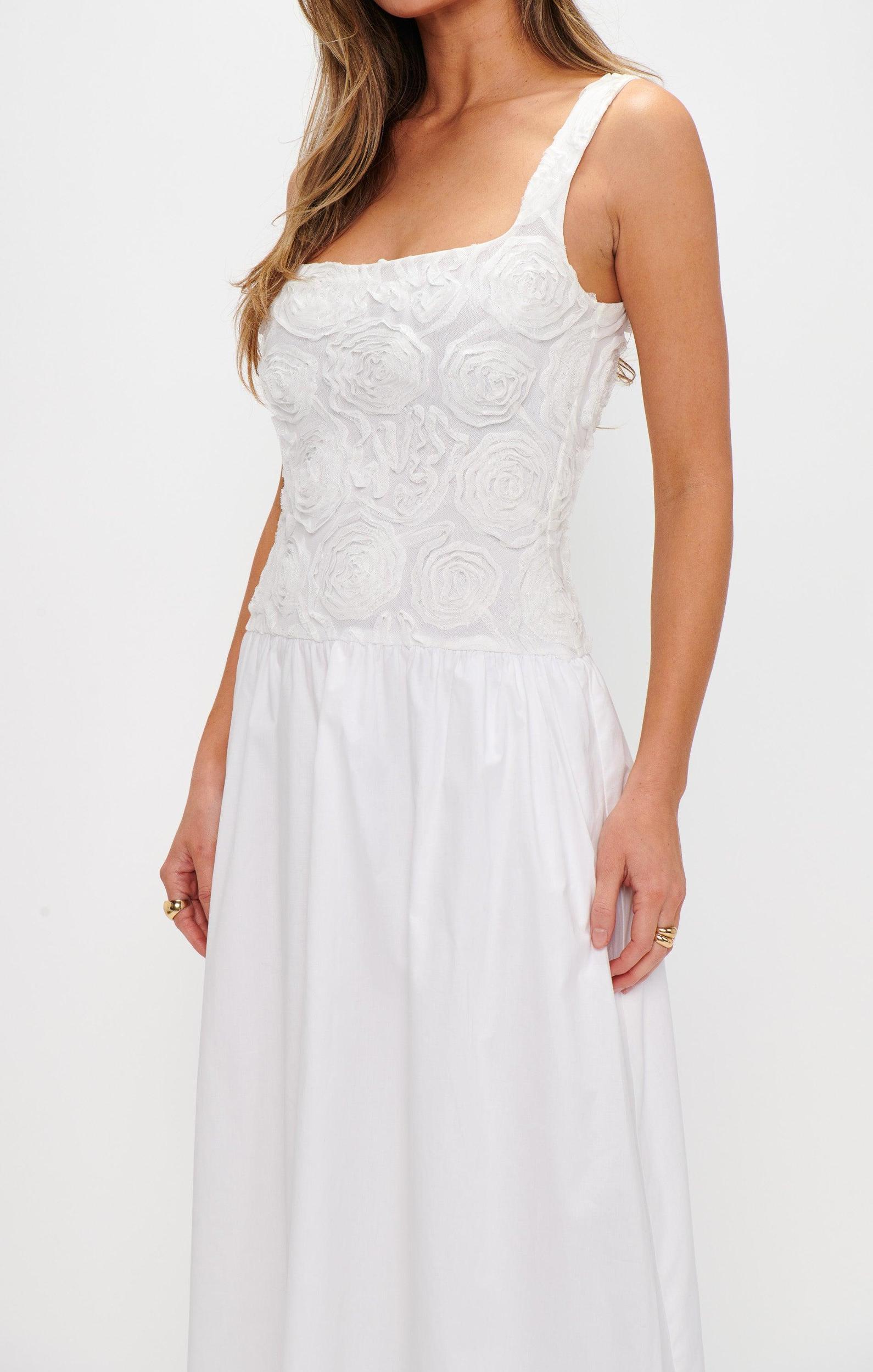 Bradshaw Maxi Dress ~ Rosette Mesh White Product Image