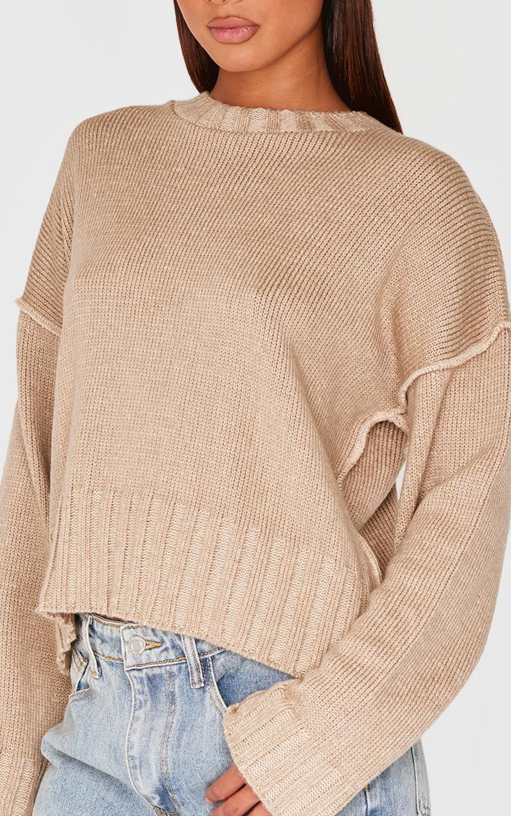 Taupe Exposed Seam Chunky Knit Oversized Sweater Product Image