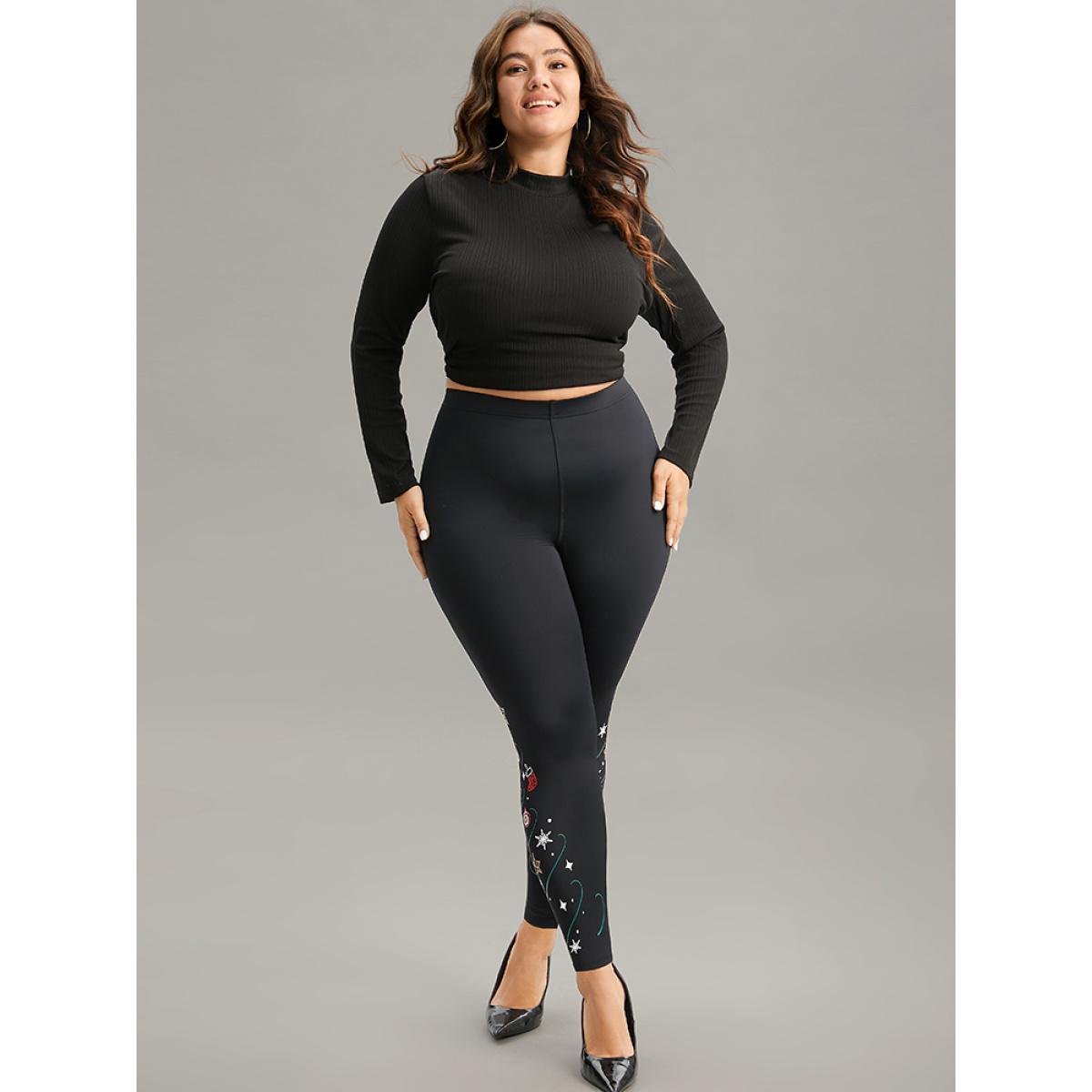 Plus Size Christmas Print High Rise Skinny Leggings Women Black Party High stretch Skinny High Rise Festival-Christmas Leggings BloomChic 26/4X Product Image