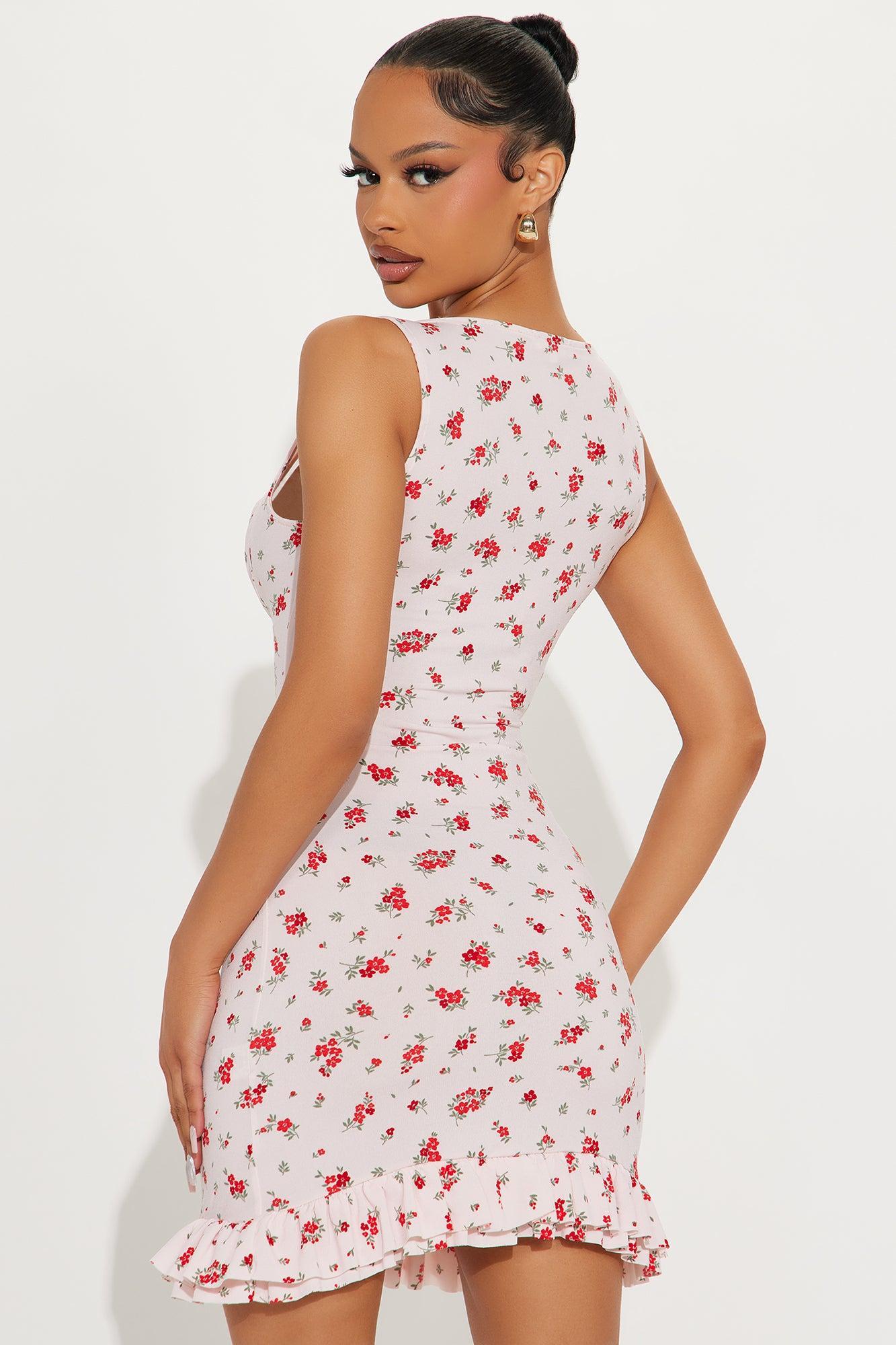 Tia Floral Micro Mini Dress - Blush Product Image