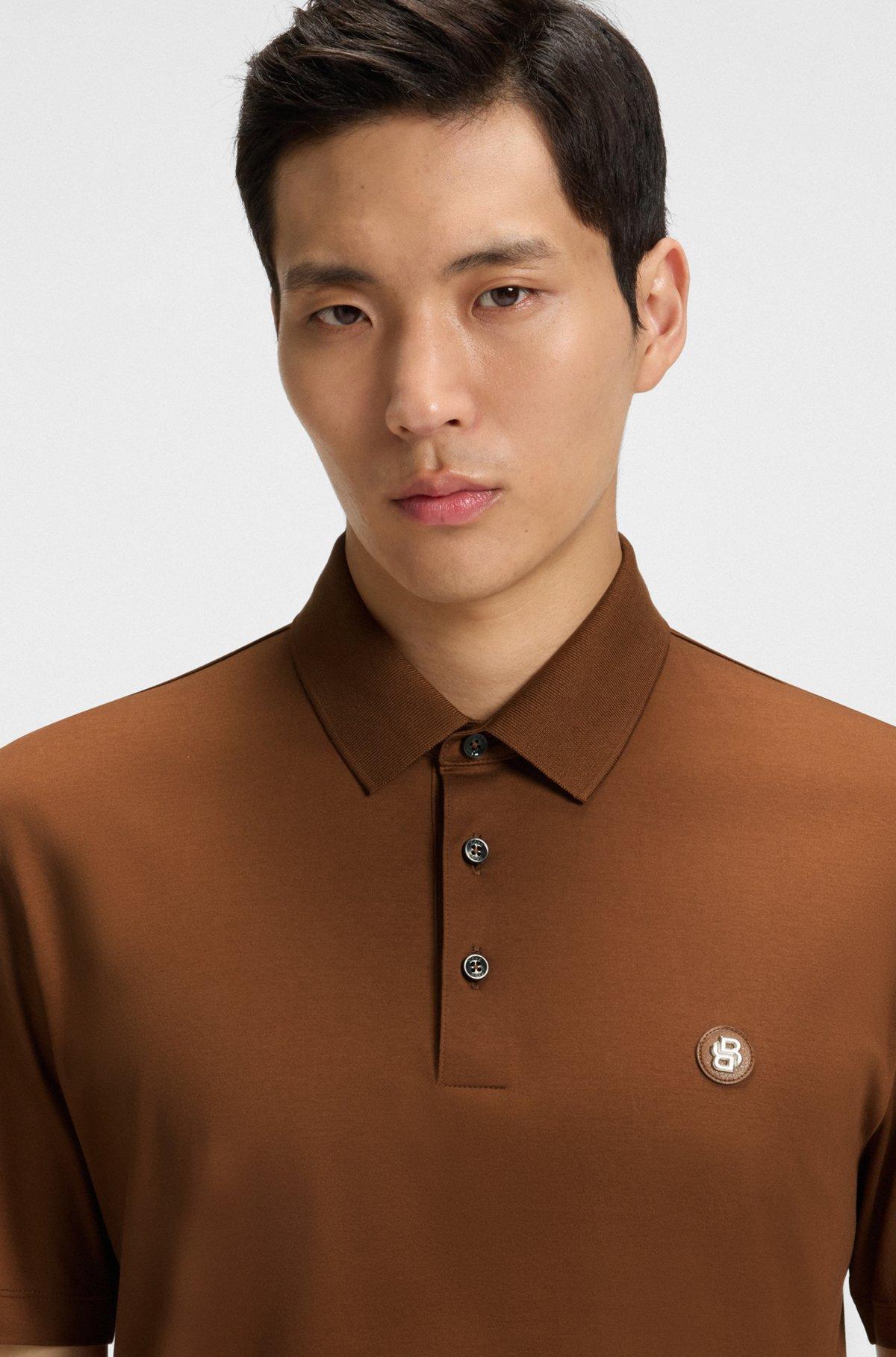 Mercerized-cotton polo shirt with double monogram Product Image