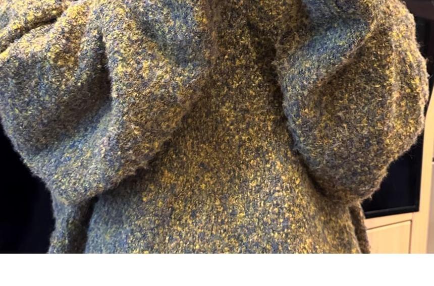 Notch Neck Plain Oversized Sweater Product Image