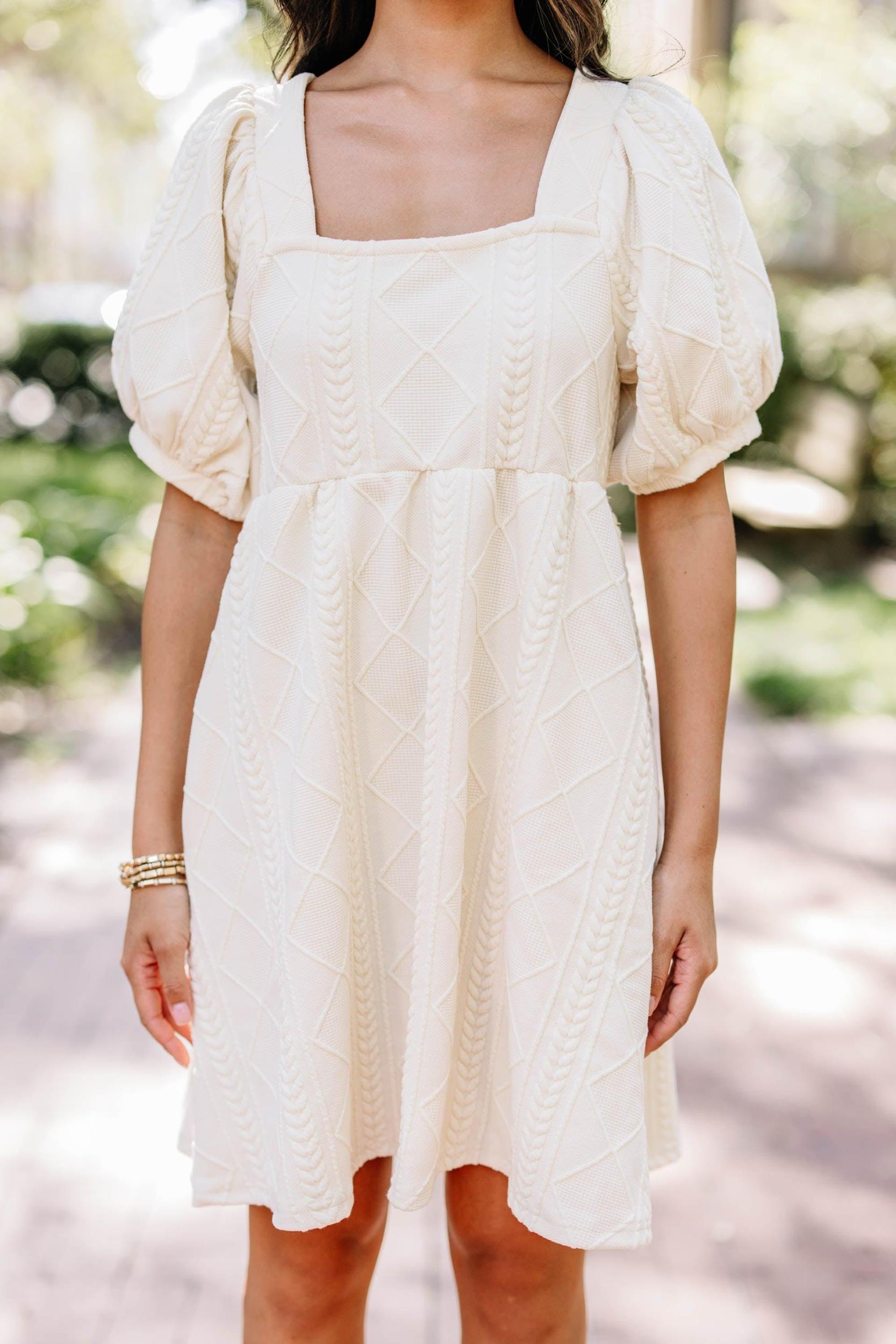 On Your Team Cream White Cable Knit Babydoll Dress Female Product Image