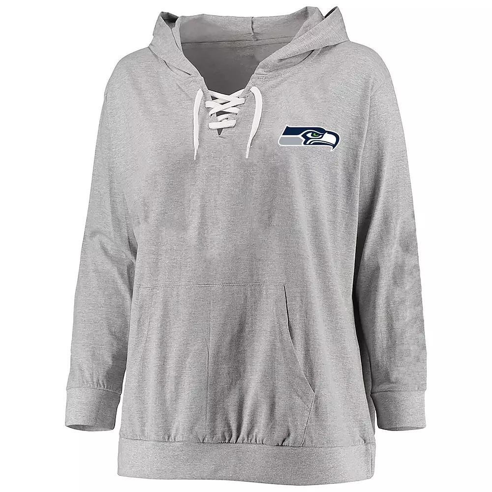 Women's Fanatics Heather Gray Seattle Seahawks Plus Size Lace-up Pullover Hoodie, Size: 1XL, Grey Product Image