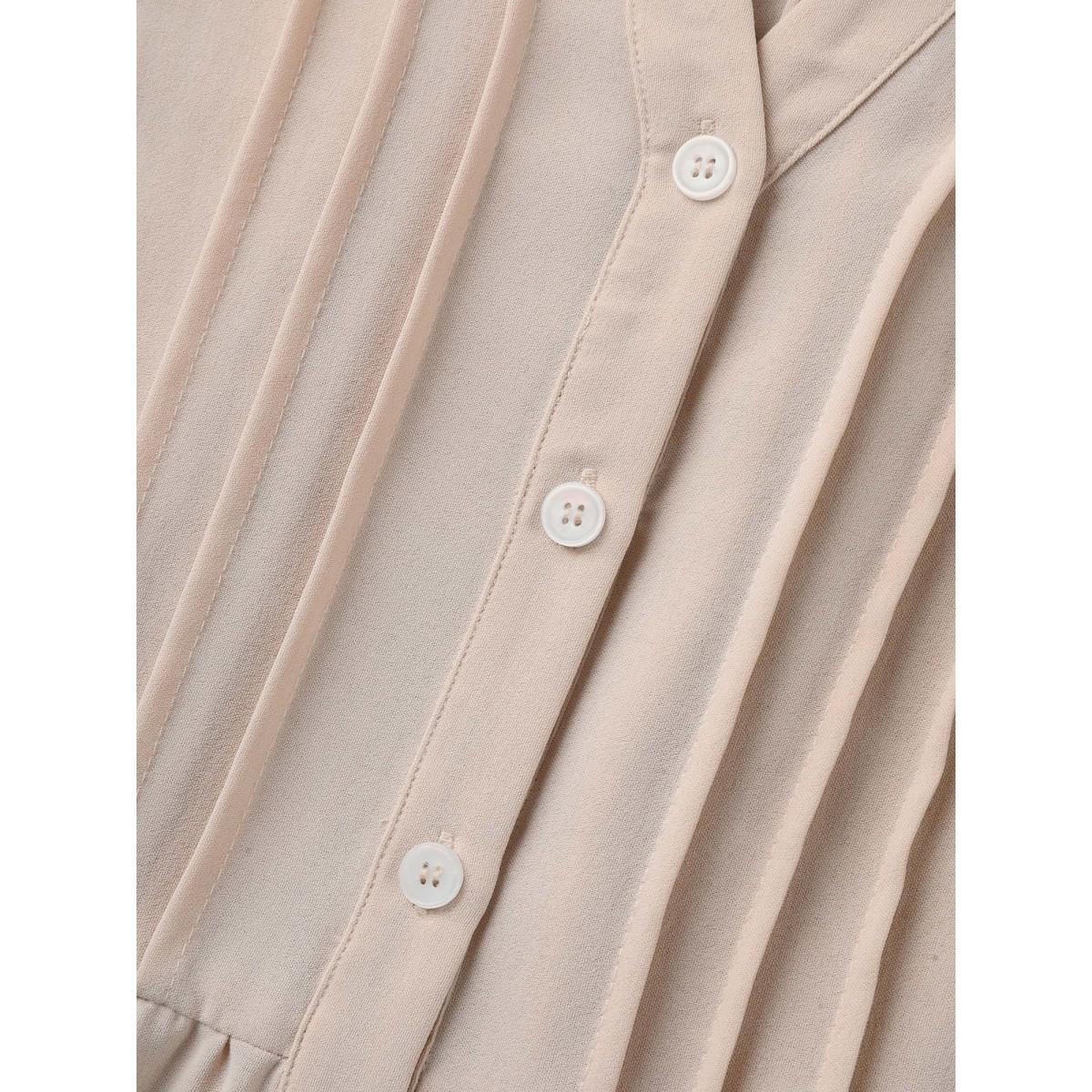 Plus Size Apricot Toothpick Pleats Tab Sleeve Long Blouse Women Elbow-length sleeve Shirt collar Everyday-Casual Blouses BloomChic 12/L Product Image