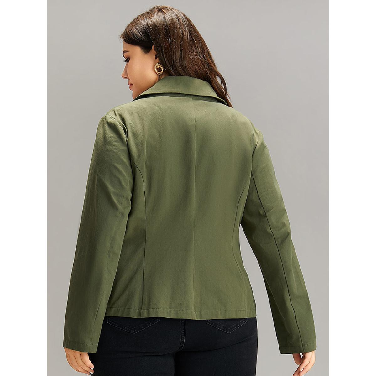 Plus Size Plain Suit Collar Buckle Detail Blazer ArmyGreen Women Work Plain Plain Sleeve Long Sleeve Suit Collar 26/4X Office Blazers BloomChic Product Image