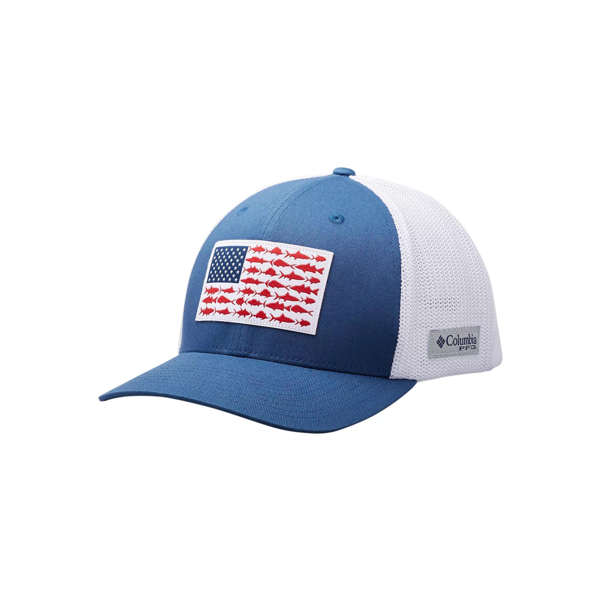 Men's Columbia PFG FlexFit Mesh Fish Flag Fitted Cap, Size: Small/Medium, Black Tide Product Image