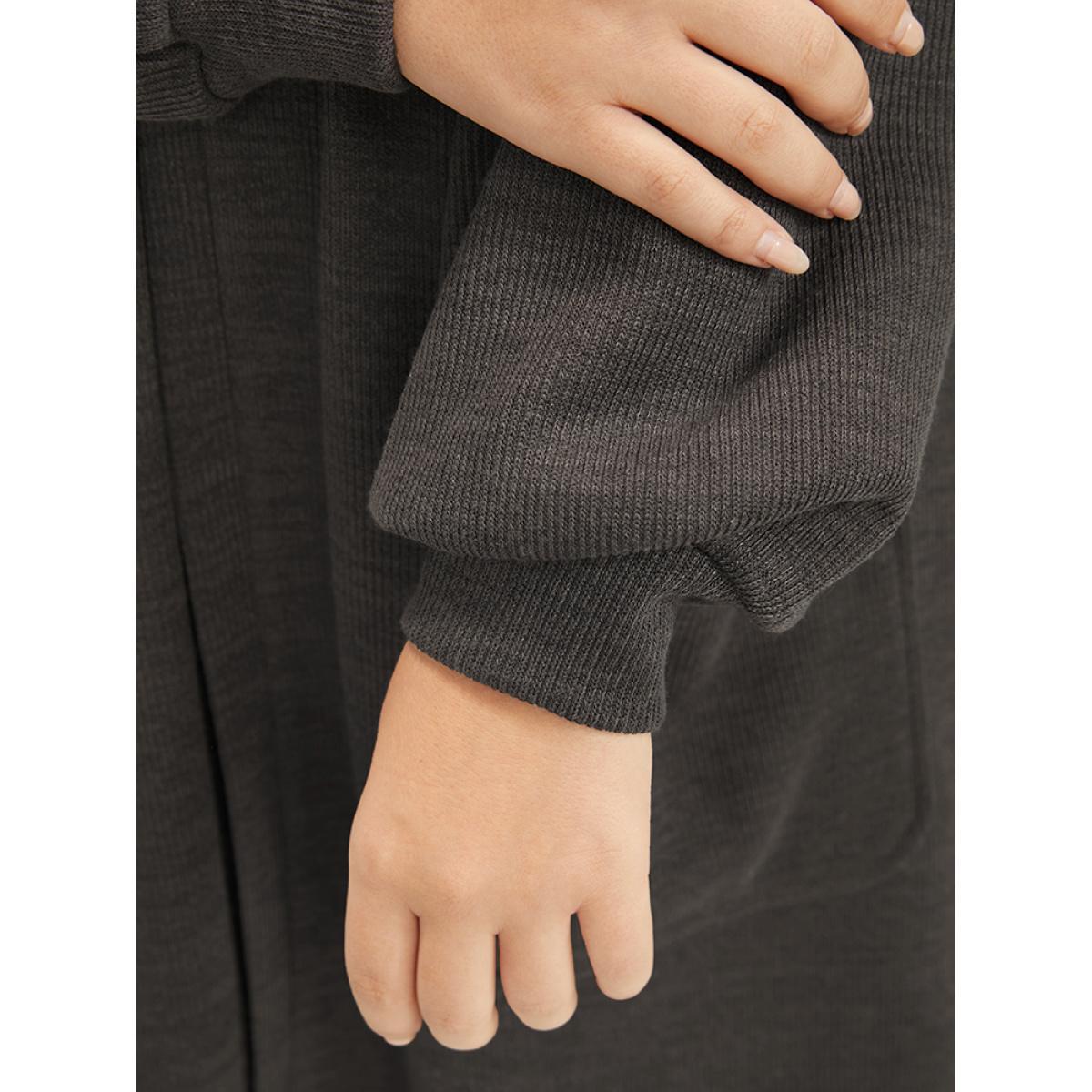 Plus Size Solid Pocket Belted Open Front Heather Coat Women DarkGray Casual Heather Ladies Dailywear Winter Coats BloomChic 22-24/3X Product Image
