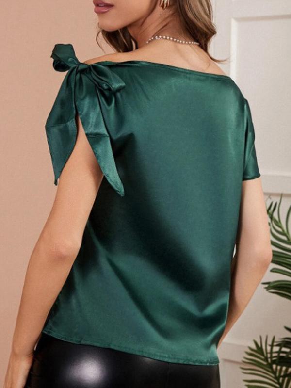 Loose Sleeveless Bowknot Solid Color One-shoulder T-Shirts Tops Product Image