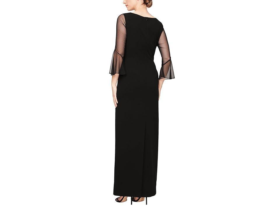 Alex Evenings Long Column Dress with Mesh Bell Sleeves and Heat Set Neckline Women's Dress Product Image