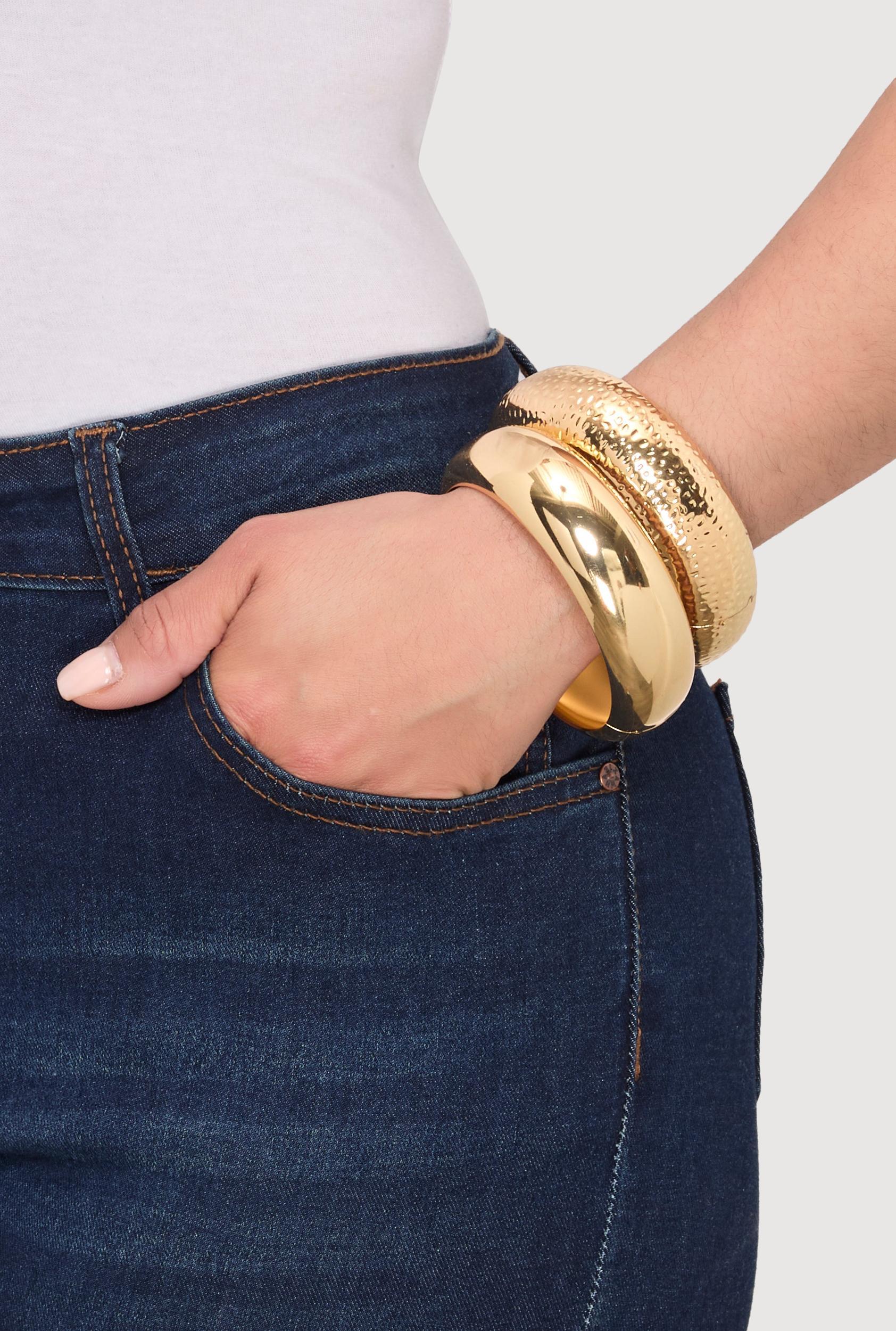 Plus Size Chunky Metallic Bangles Set of 2 Female Product Image