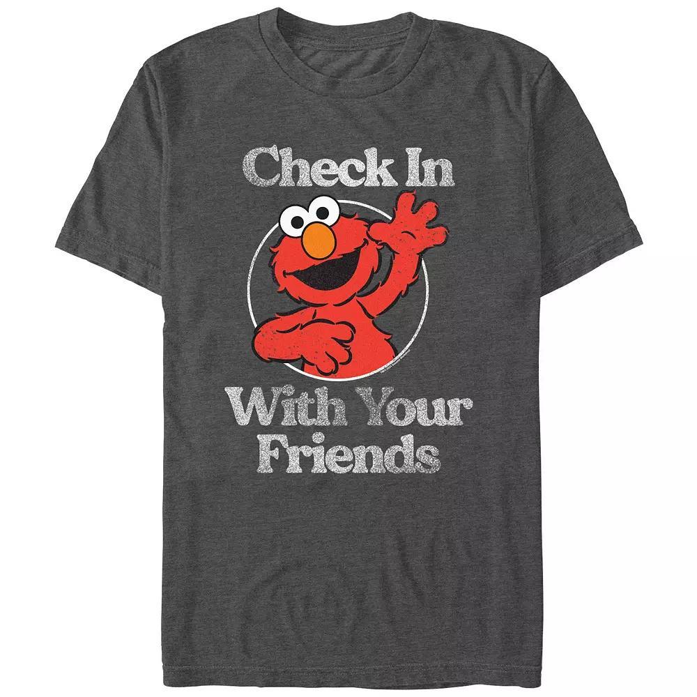 Men's Sesame Street Elmo Stamp Check In On Your Friends Graphic Tee, Size: XS, Grey Heather Product Image