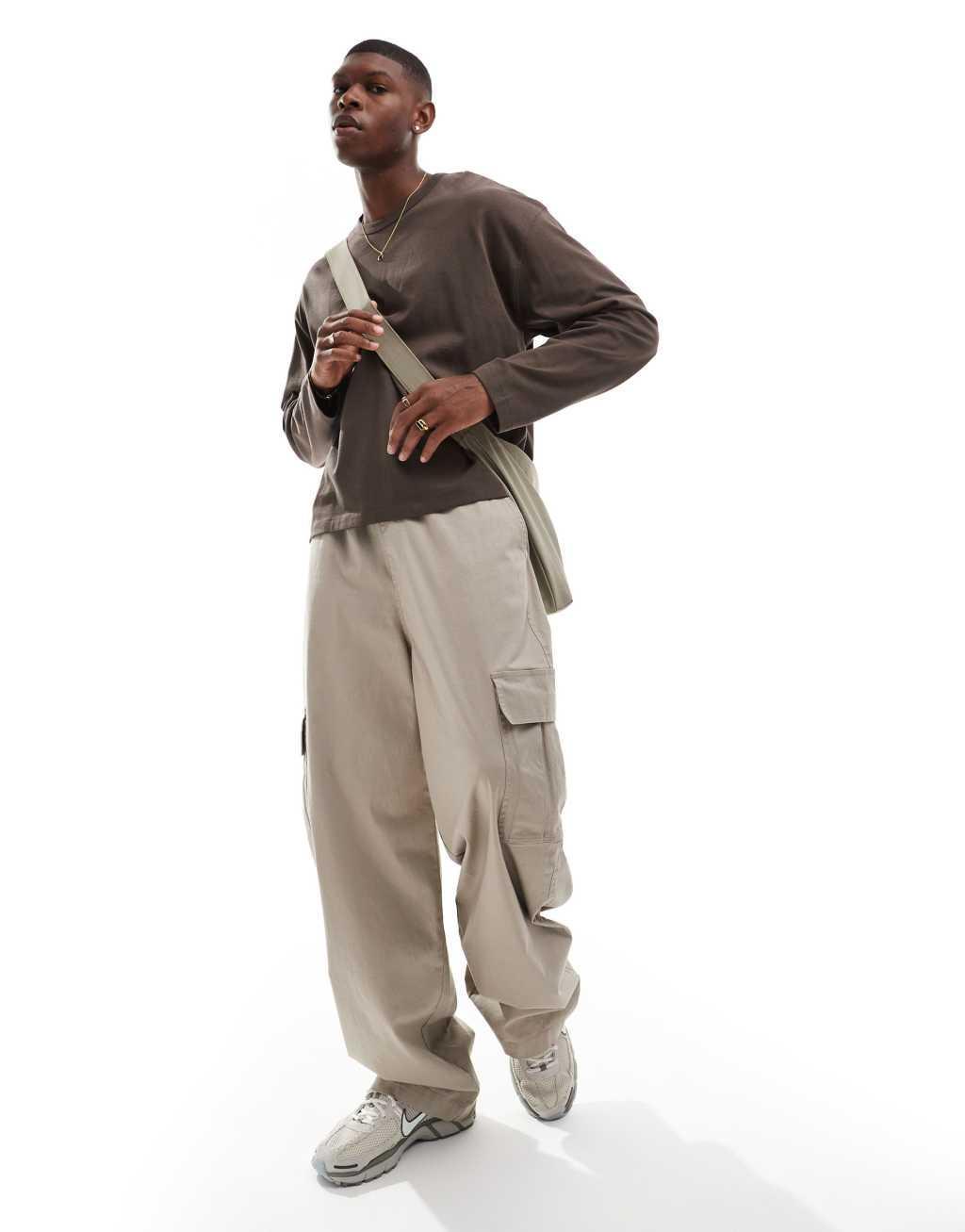 ASOS DESIGN essential heavyweight oversized boxy long sleeve t-shirt 240gsm in brown Product Image