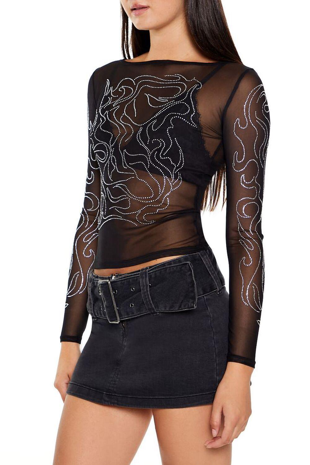 Mesh Rhinestone Flame Top | Forever 21 Product Image