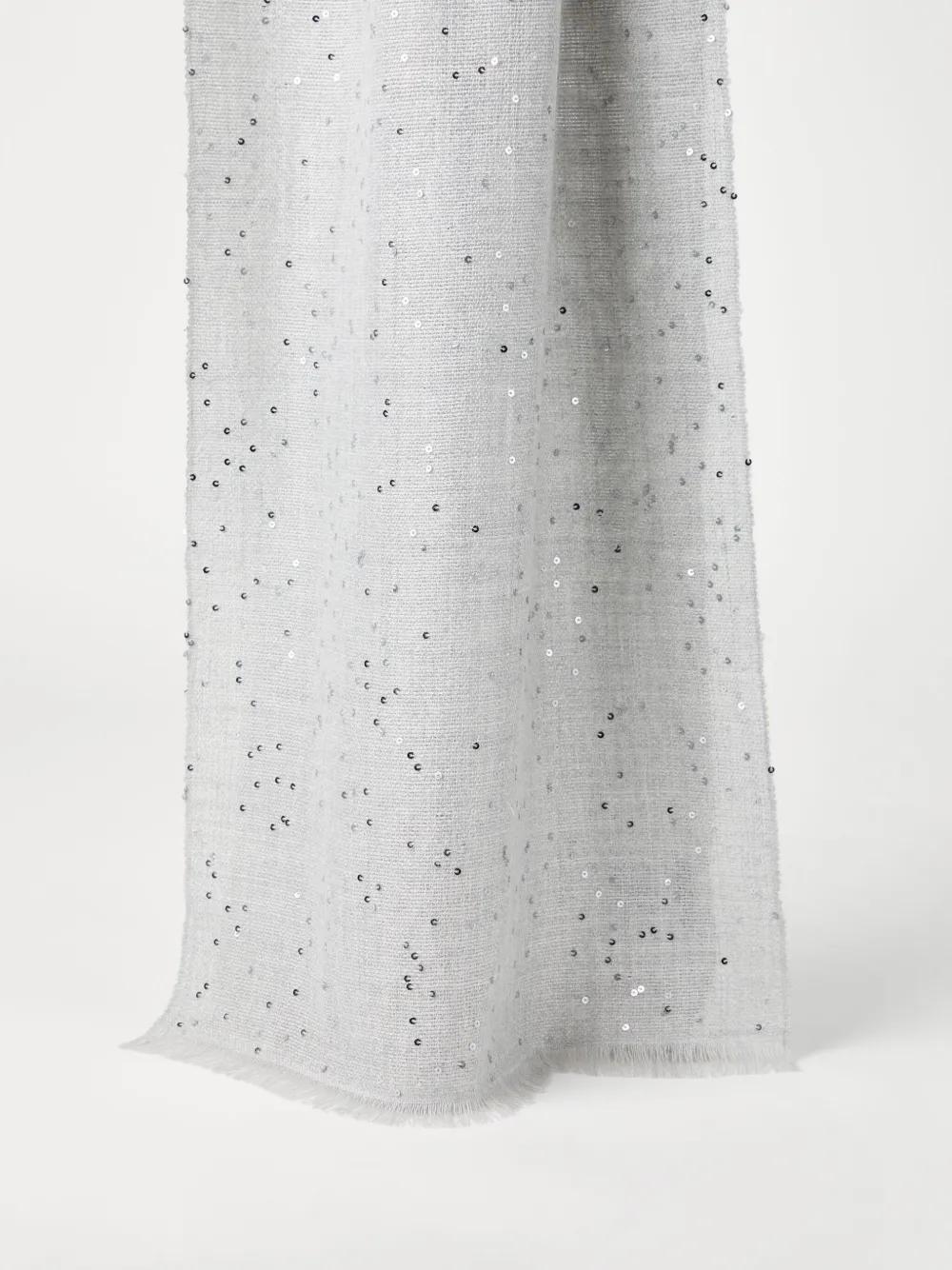 BRUNELLO CUCINELLI Fringed Sequin Detailing Scarf In Light Grey Product Image