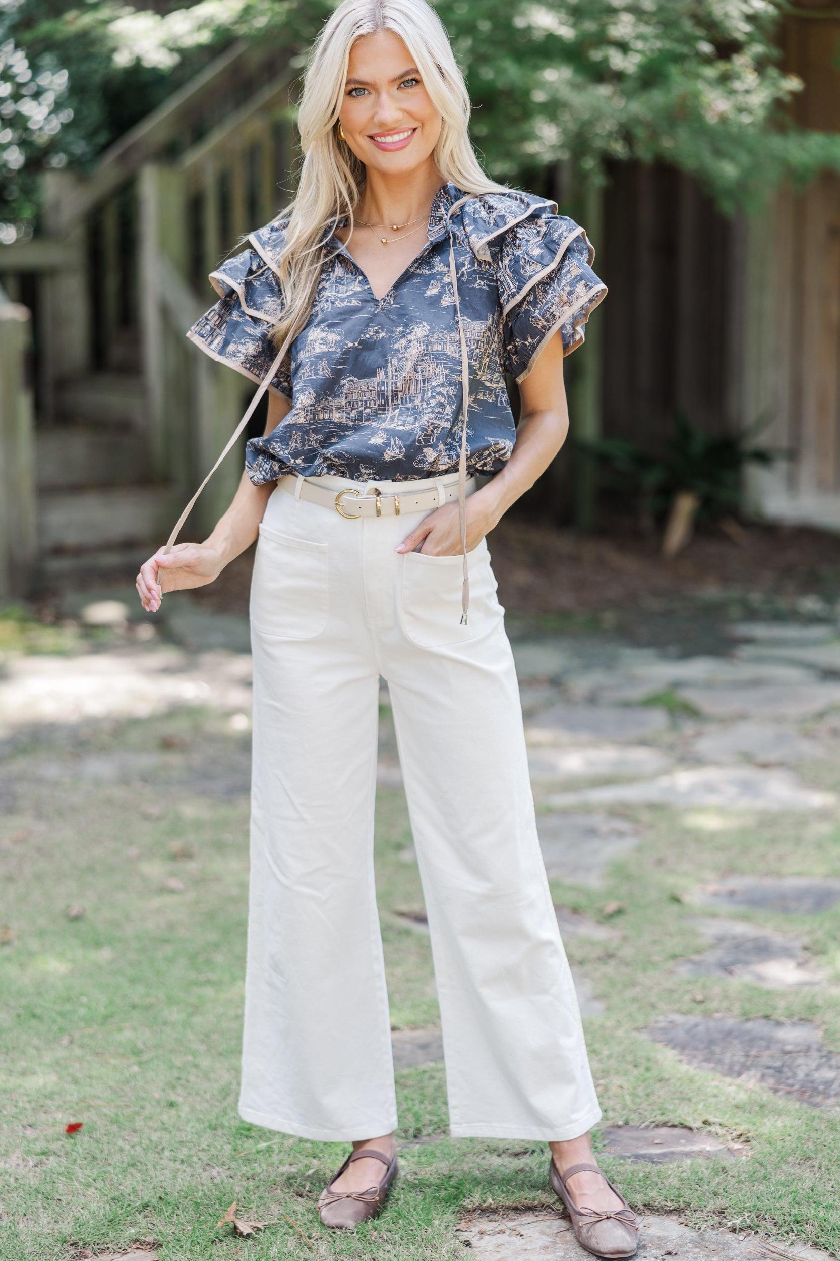 On Your Way Charcoal Gray Toile Blouse Female Product Image
