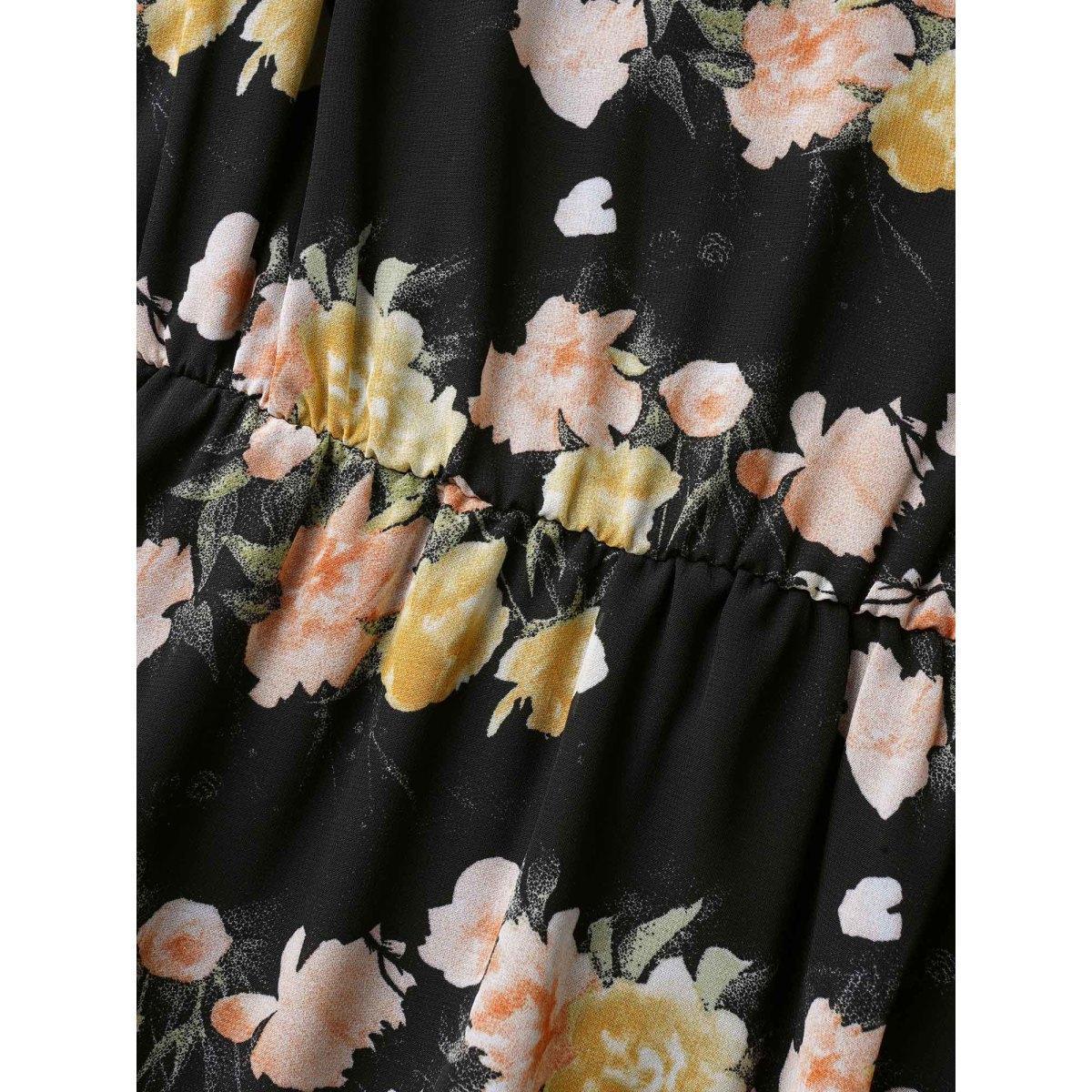Plus Size Floral Tie Knot Elastic Waist Dress Black Women Formal Tie knot V-neck Sleeveless Curvy BloomChic 10/M Product Image